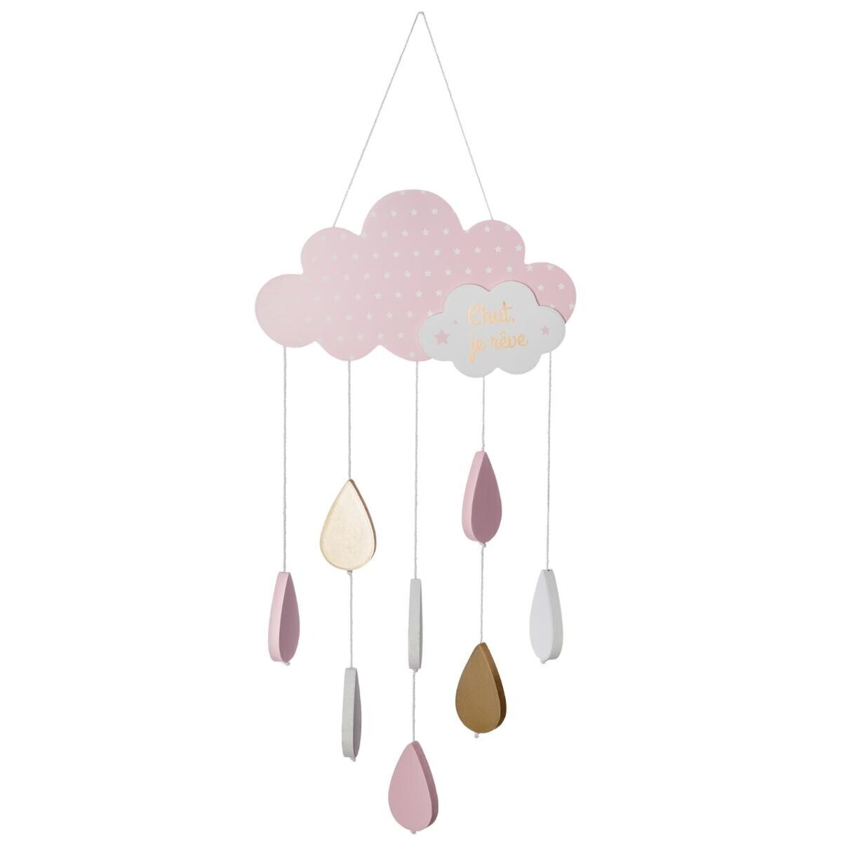 Kids suspension lamp "Nuage" Wood, Rose, H.61,5 cm