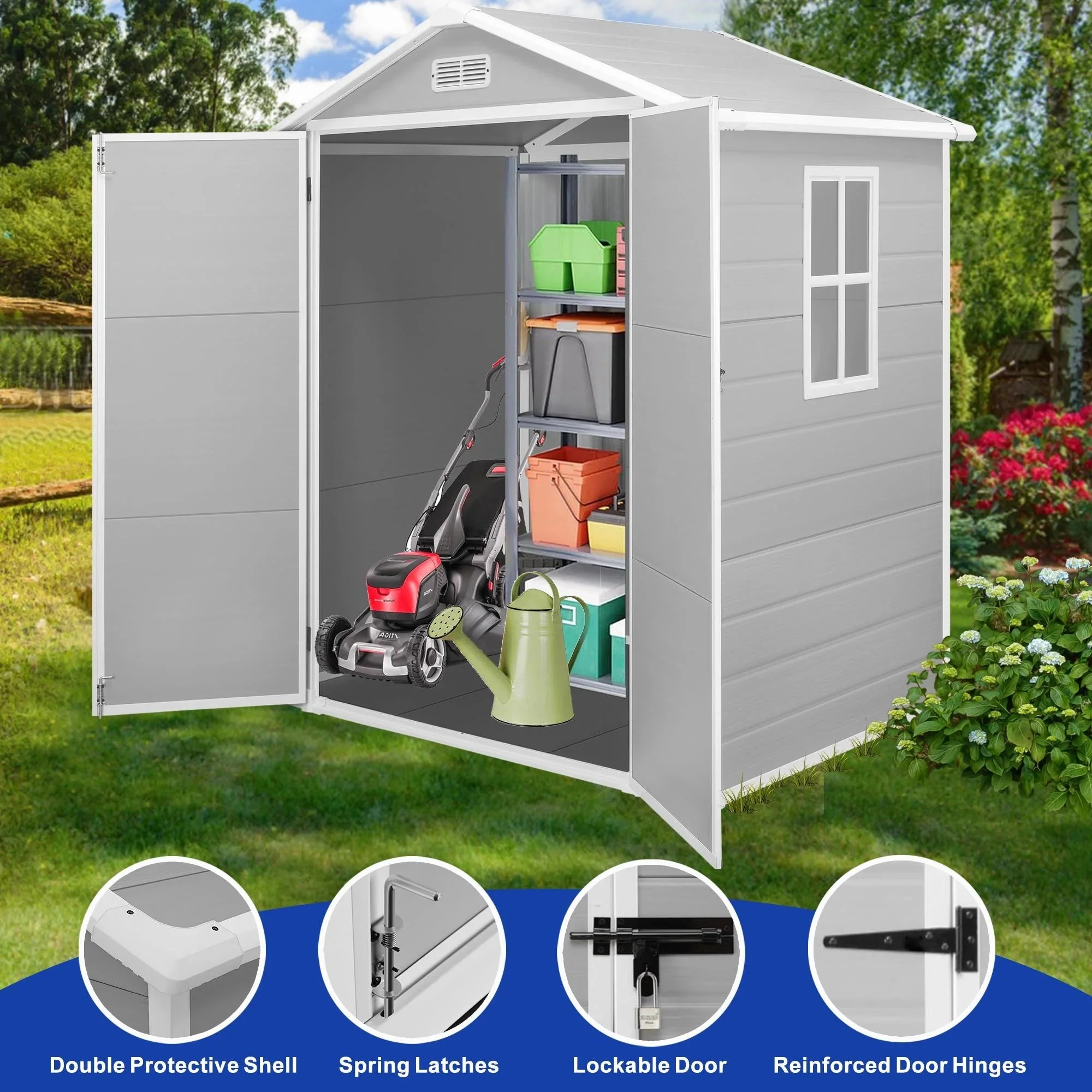 Seizeen Resin Outdoor Storage Shed With Floor, Light Gray, 82 in H - Image 10 Seizeen Resin Outdoor Storage Shed With Floor, Light Gray, 82 in H - Image 10
