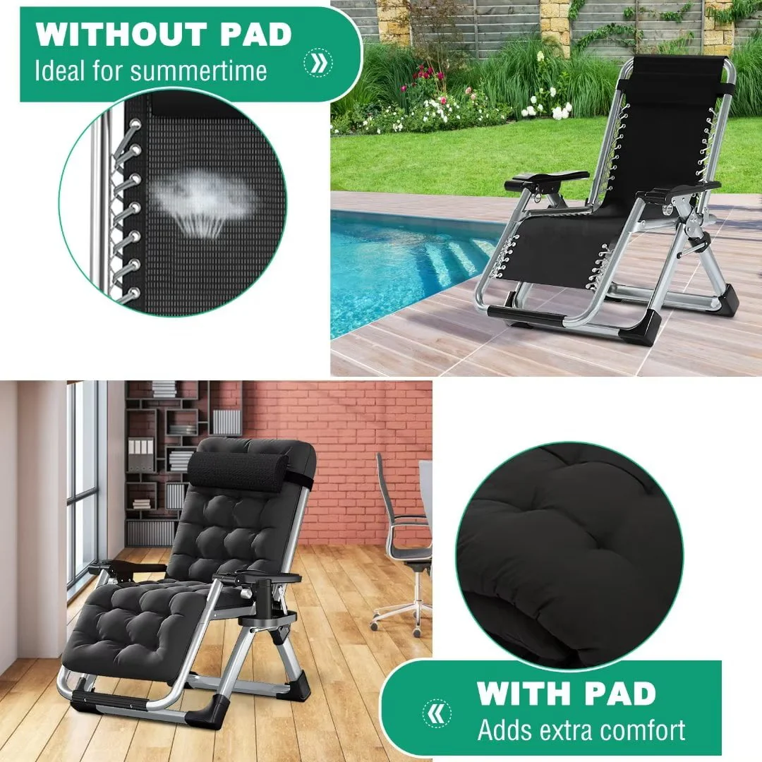 Docred Zero Gravity Chair , Lawn Recliner Folding Chaise Lounge with Removeable Pad Soft Cushion, Headrest and Cup Holder, Camping chairs Patio Fold Lounger Chair - Image 9