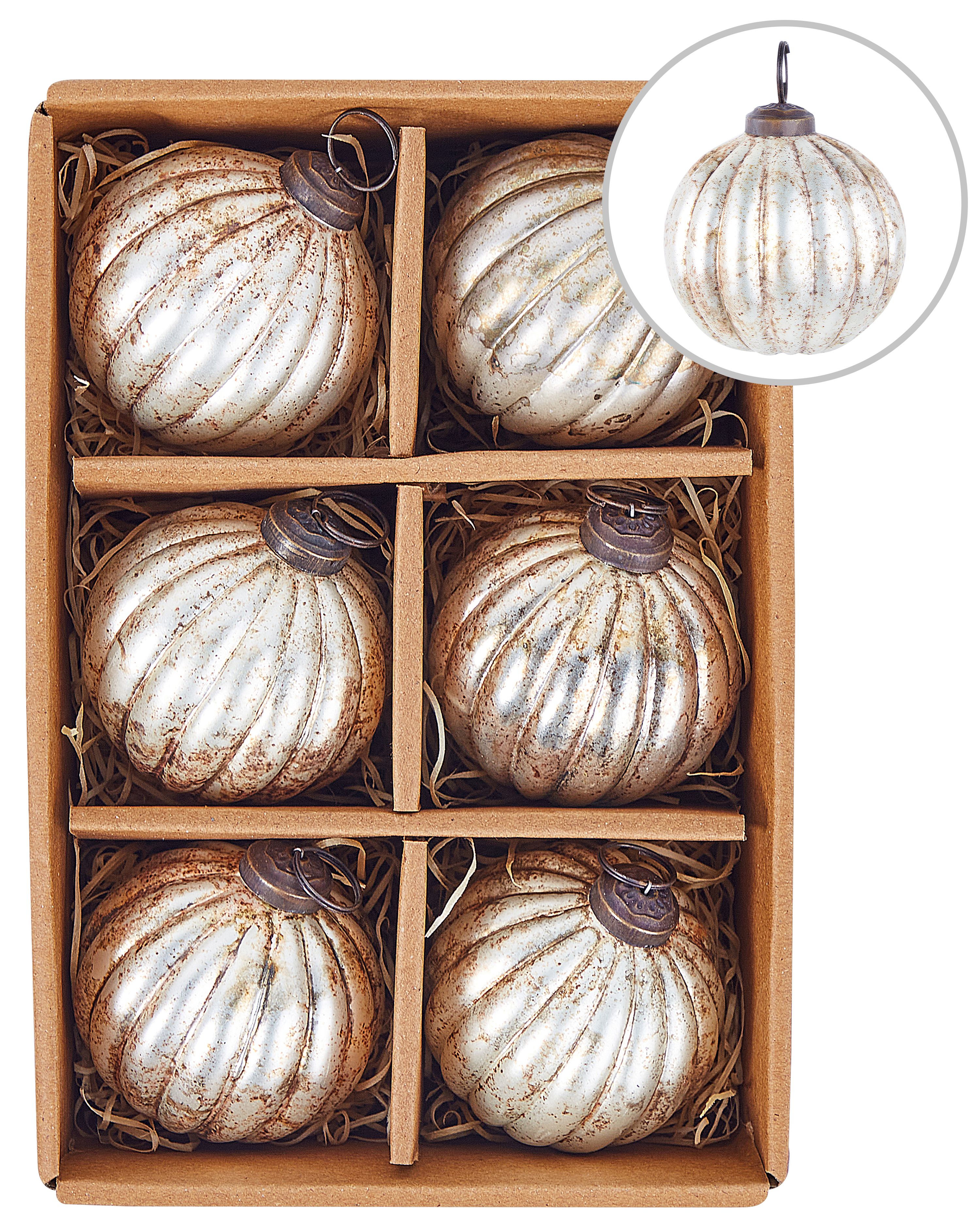 Set of 6 Baubles IVOIRE Glass Silver