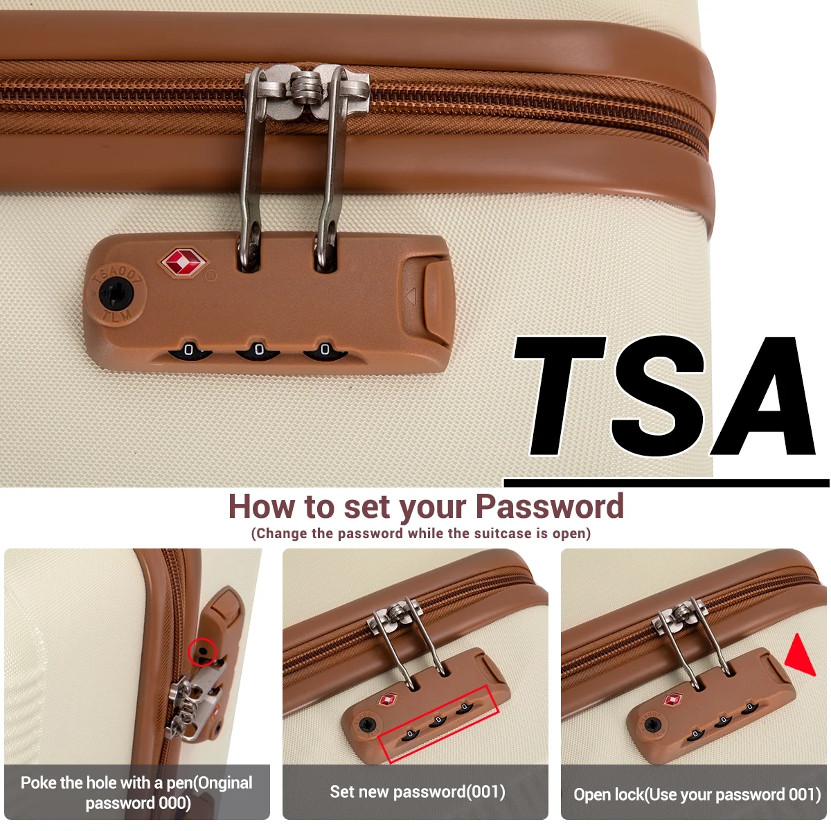 Travelhouse 6 Piece Hardshell Luggage Set Hardside Lightweight Suitcase with TSA Lock Spinner Wheels.(White) - Image 4