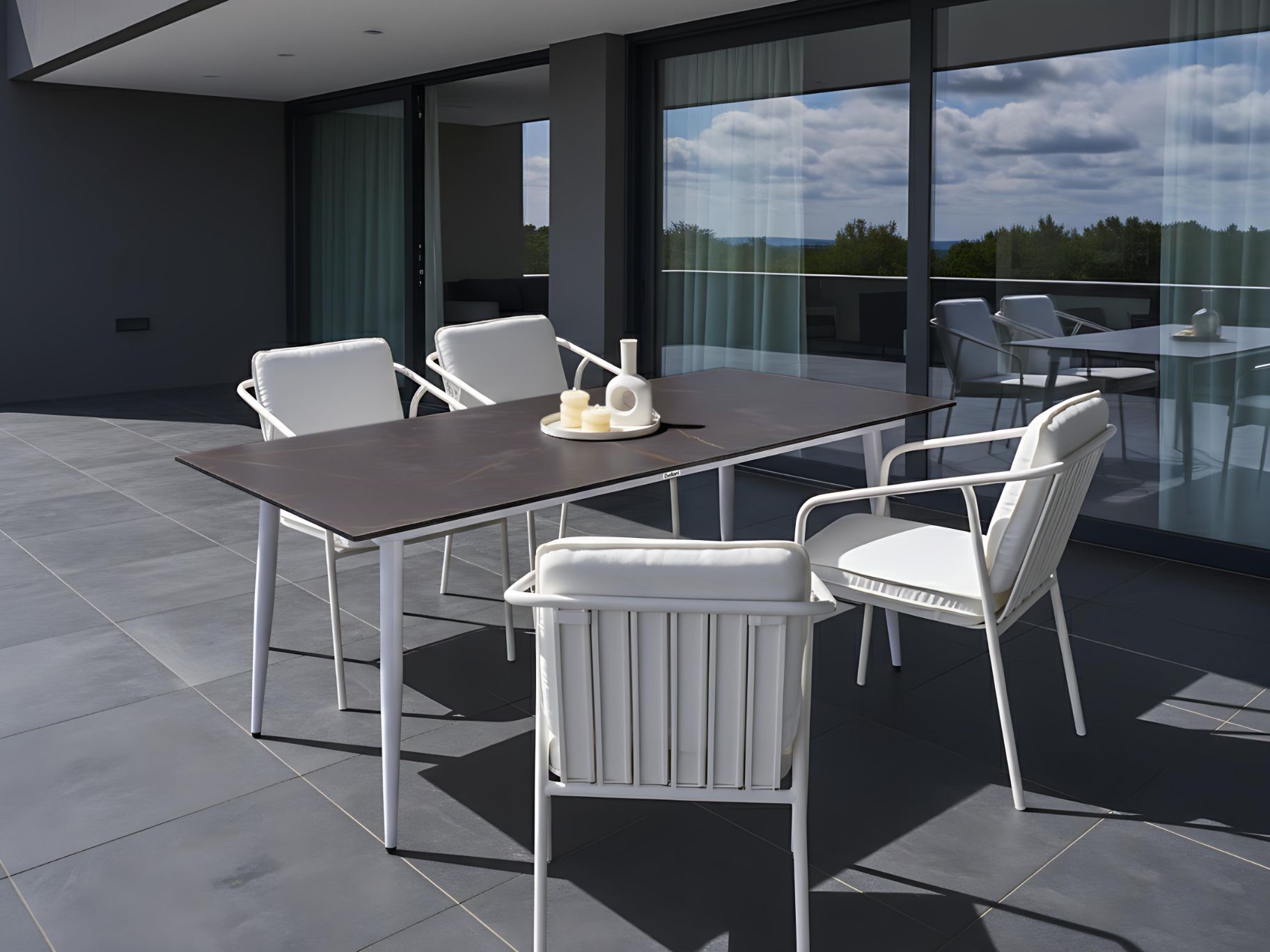 Garden Dining Table TOLENTINO 180 cm 90 cm Marble Effect Grey Marble