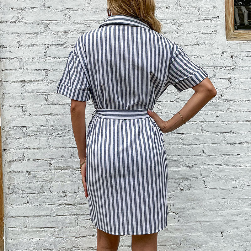 Summer Women Clothing Design Short Shirt Striped Dress - AZJHJ
