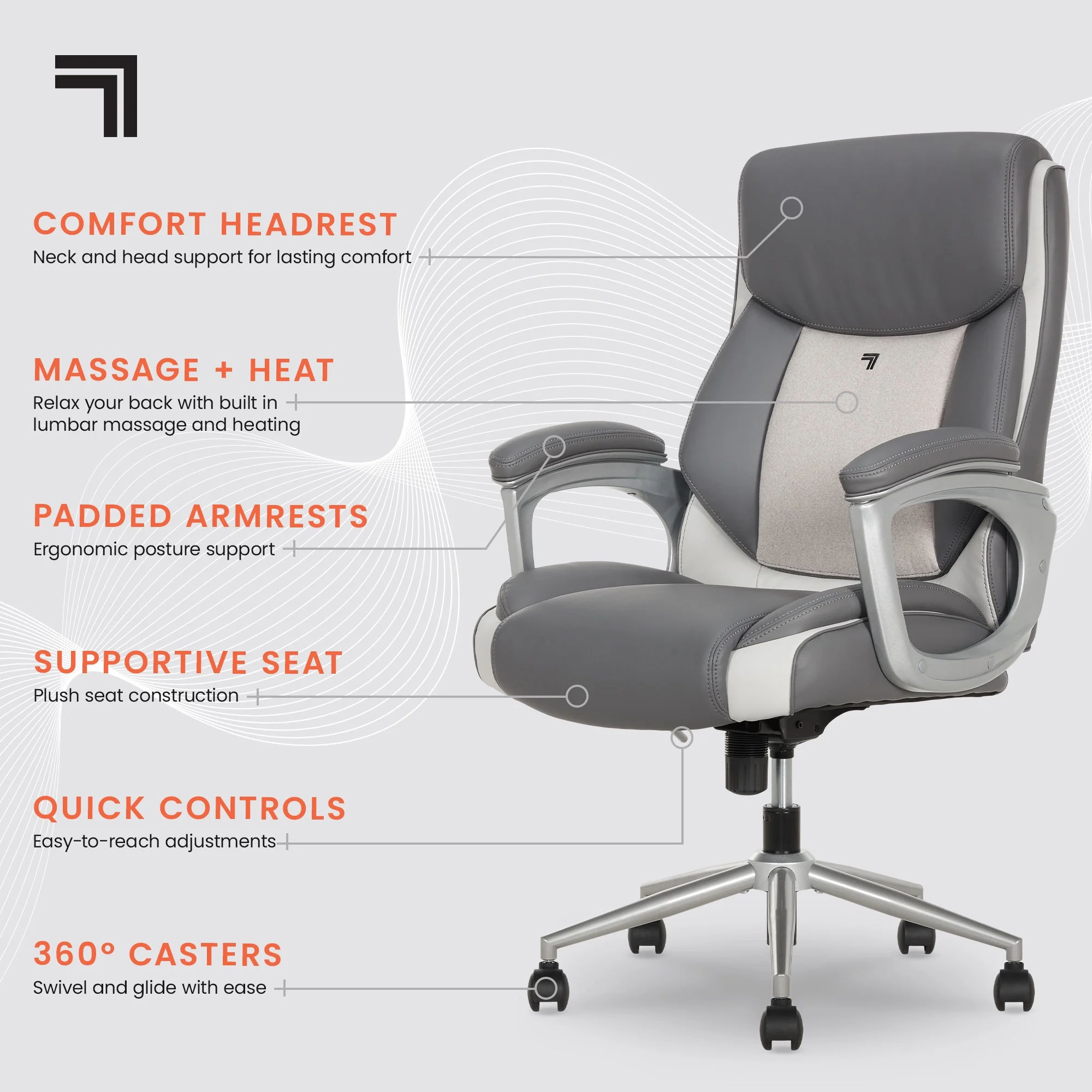 Sharper Image S-120 Massage and Heat Office Chair, Gray/White - Image 9