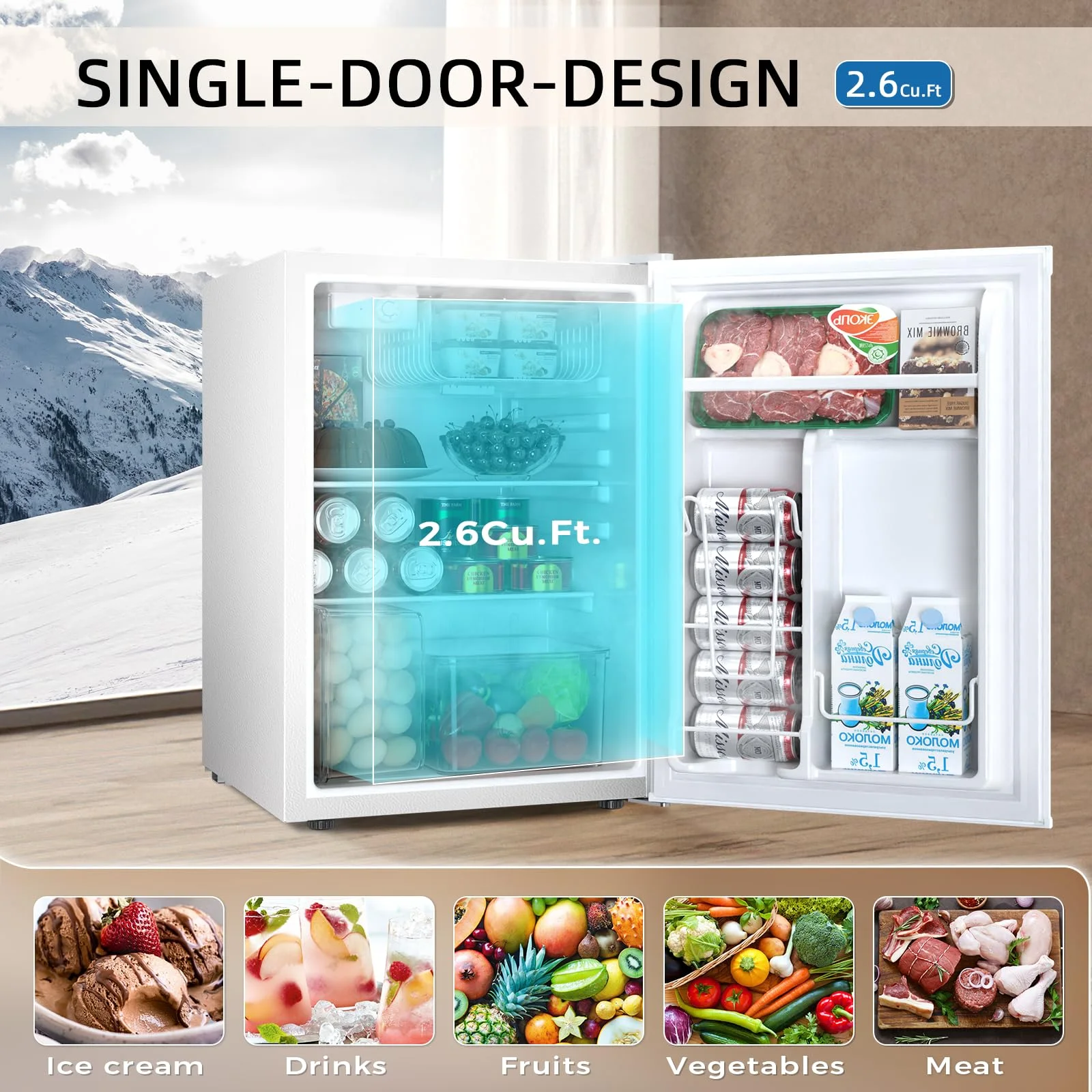 FREE VILLAGE 3.2 Cu.Ft. Mini Fridge with Freezer, Small Refrigerators with Adjustable Thermostat, Low Noise, Energy Saving, Compact Refrigerators for College Dorm, Office, Bedroom, Apartment, White