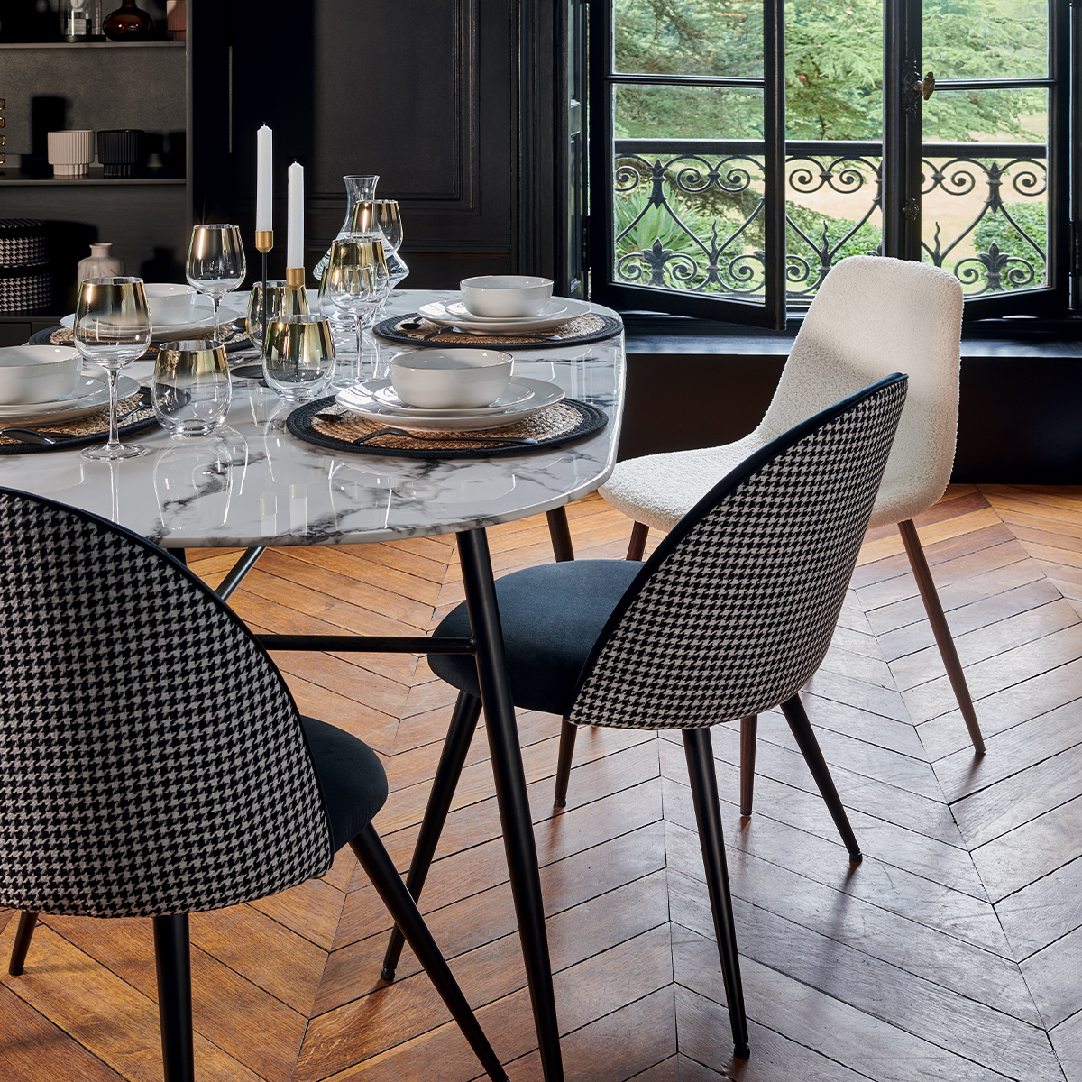 Dining table "Roxas" White with marble effect, L.160 cm