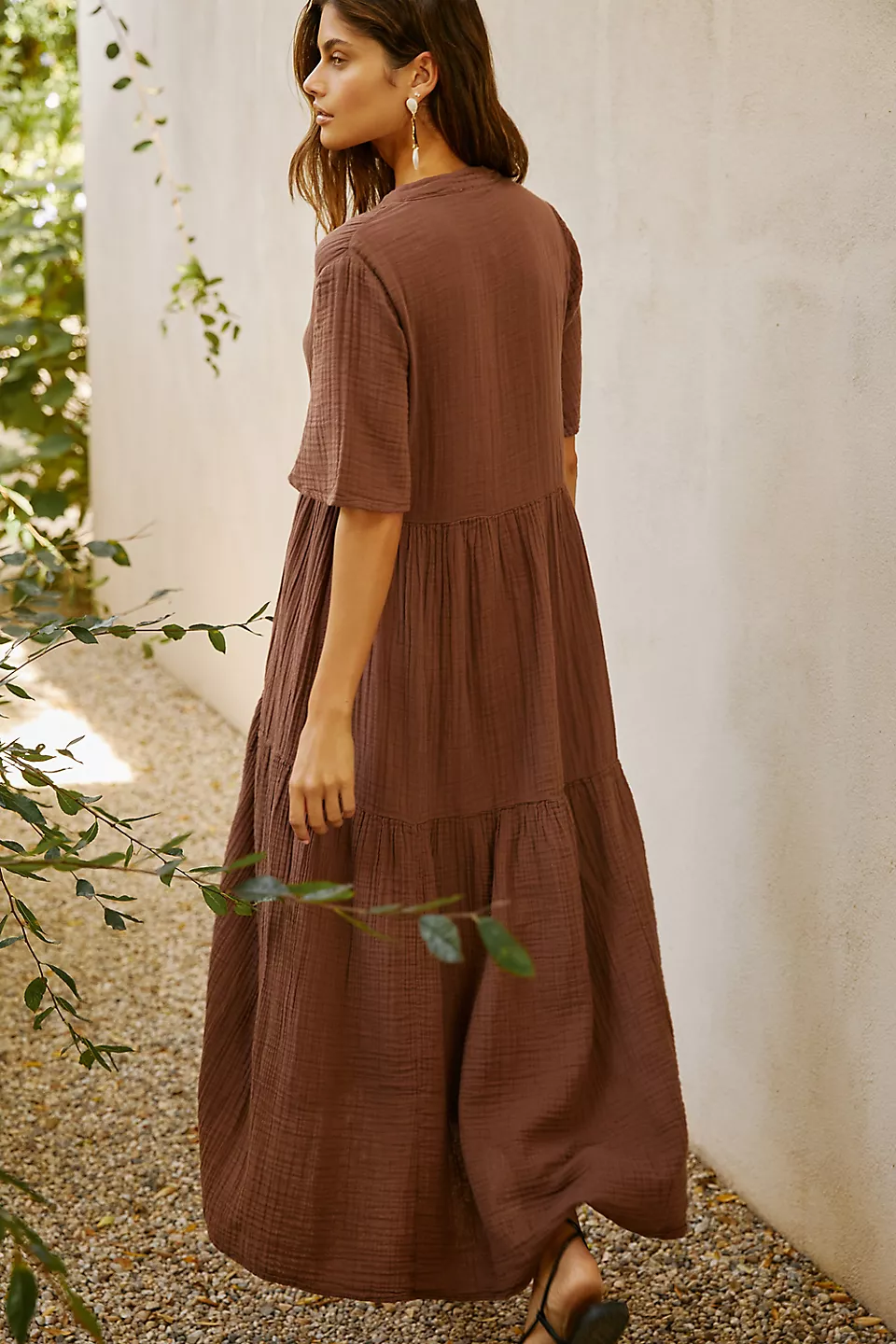 100% Cotton Gauze Midi Dress - Hot Fudge