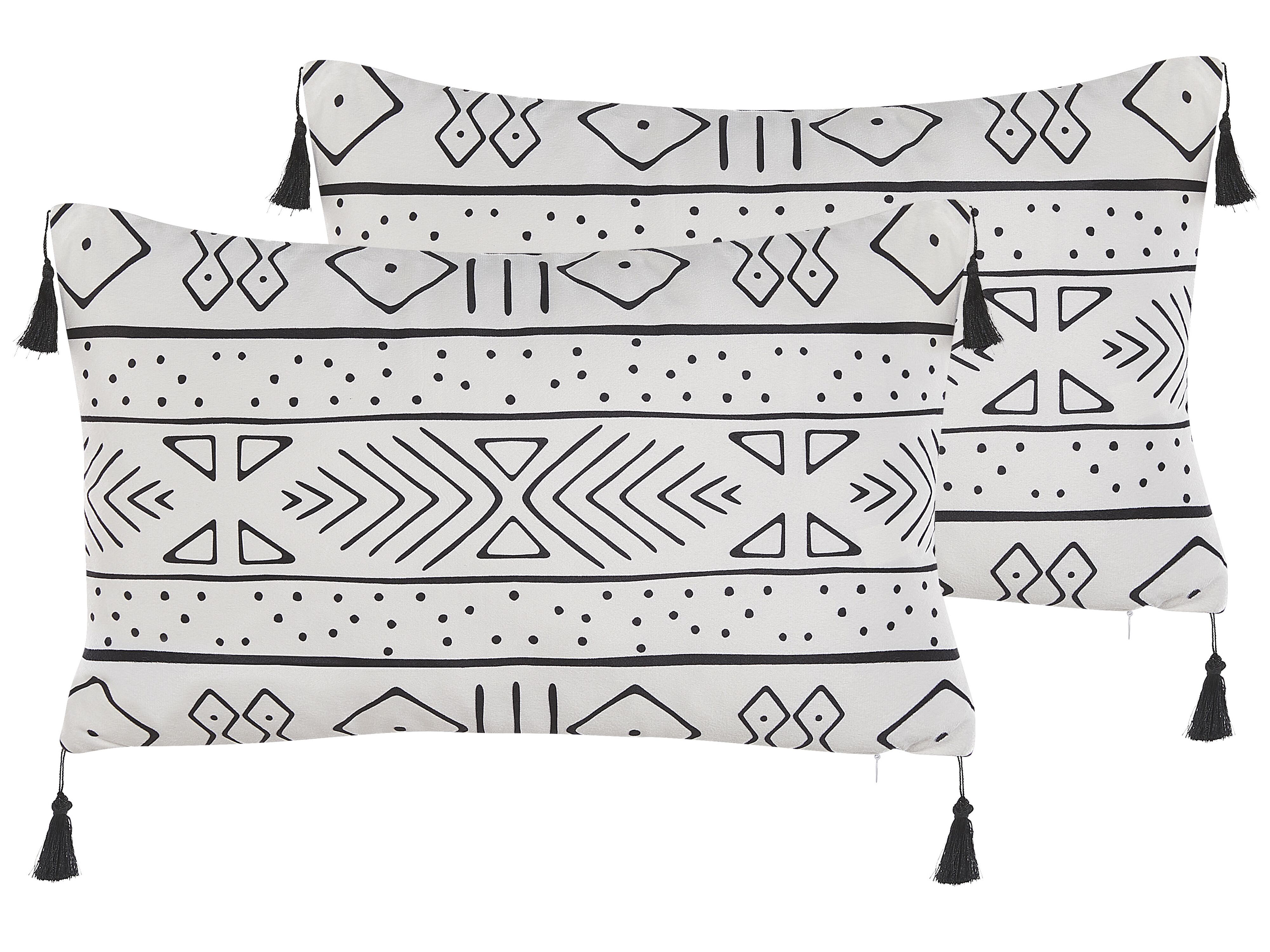 Set of 2 Decorative Cushions SCHEFFLERA Velvet 30 x 50 cm White Geometric Pattern