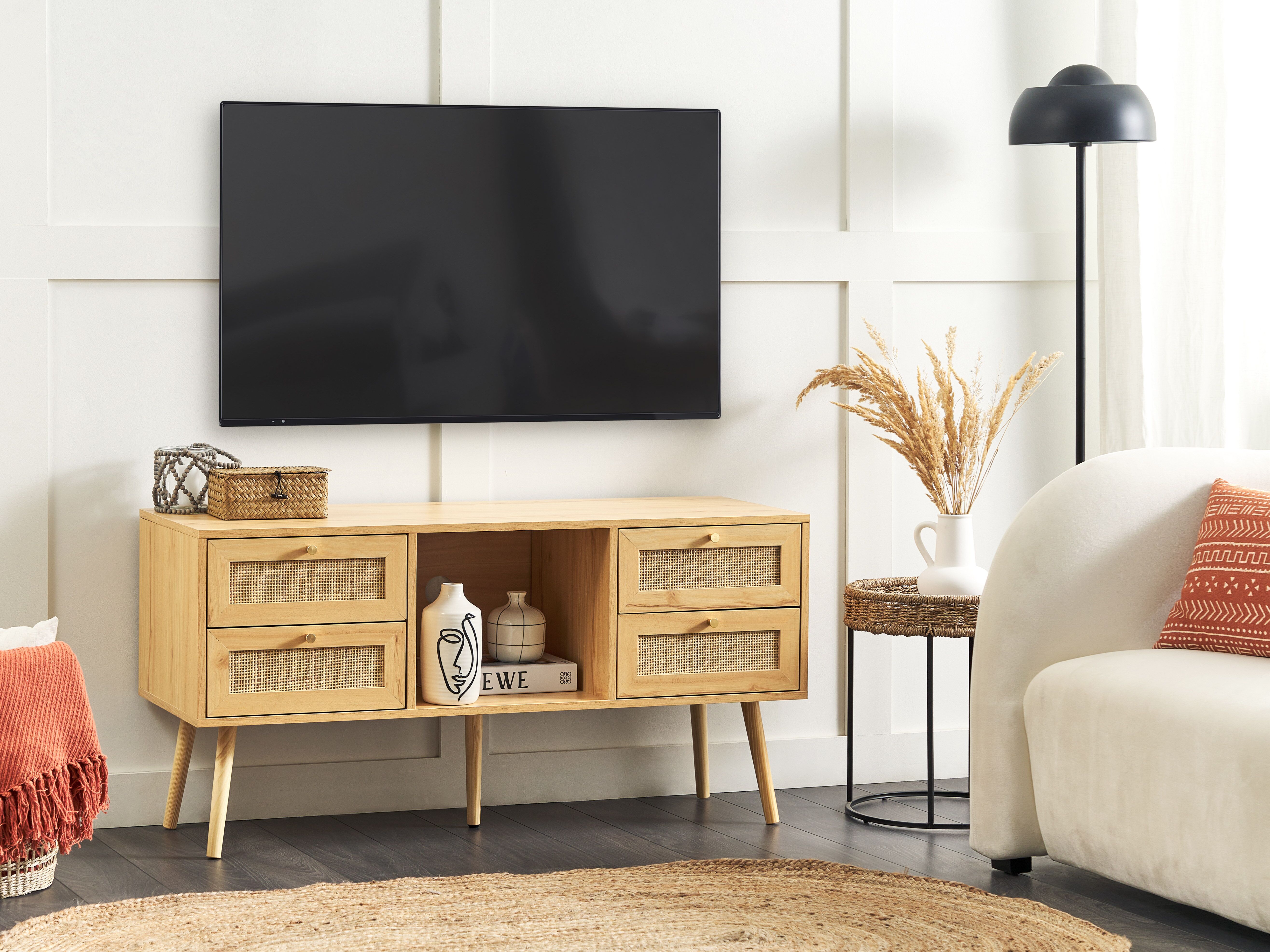 TV Stand PEROTE Rattan Light Brown