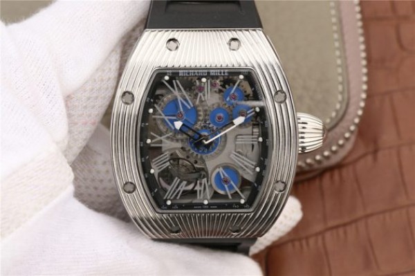 Replica Richard Mille RM018 Hommage a Boucheron SS Yellow Skeleton Dial Blue Rubber Strap 6T51 - Top club