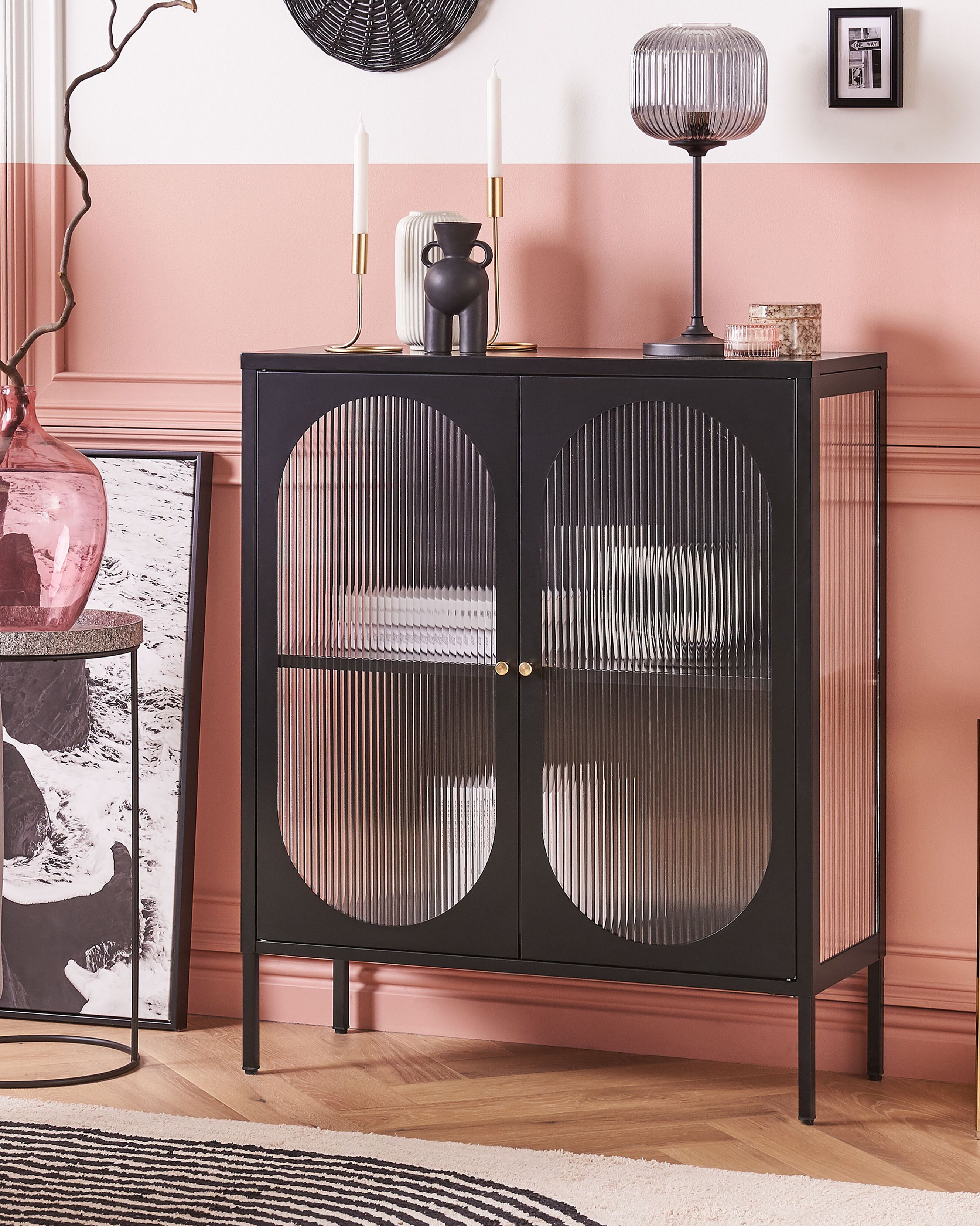 Glass Display Sideboard SARRE Metal 90 cm Black