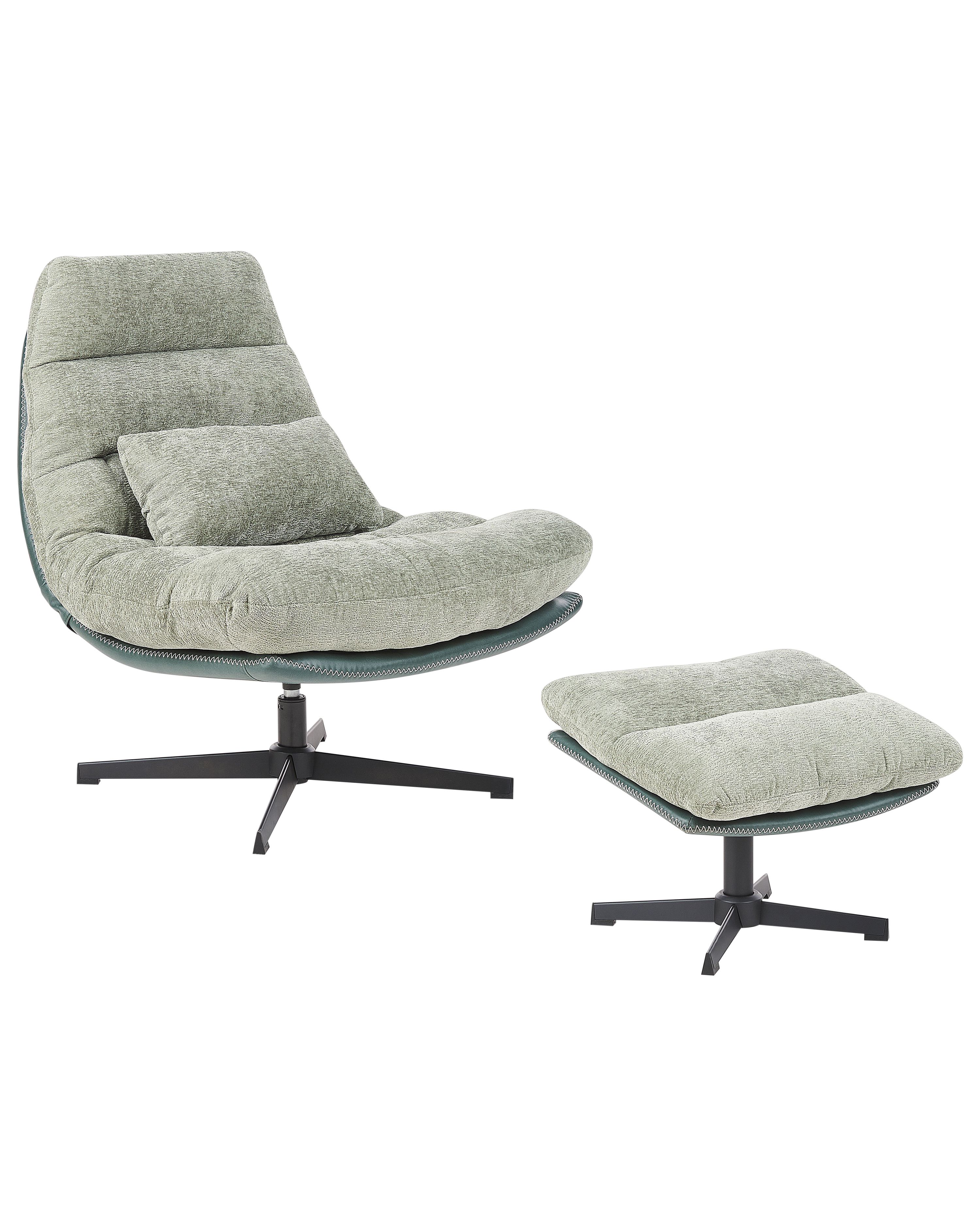 Swivel Armchair TOVIK with Footstool Chenille Light Green