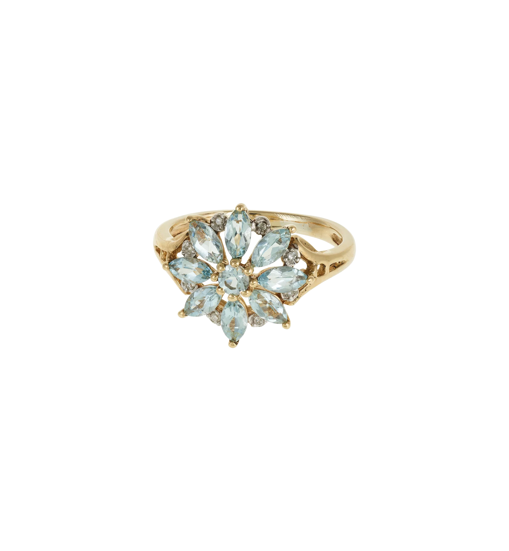 Vintage Aquamarine Kissing Snowflake Ring 9K