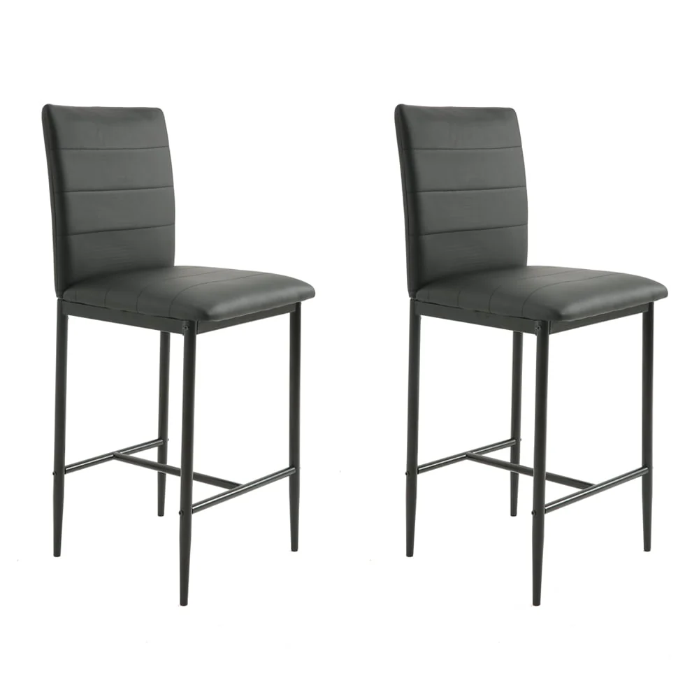 Surmoby Bar Stools Set of 2,Faux Leather Counter Height Bar Stools Set of 2,Industrial Stool Chairs with Back and Footrest,Black