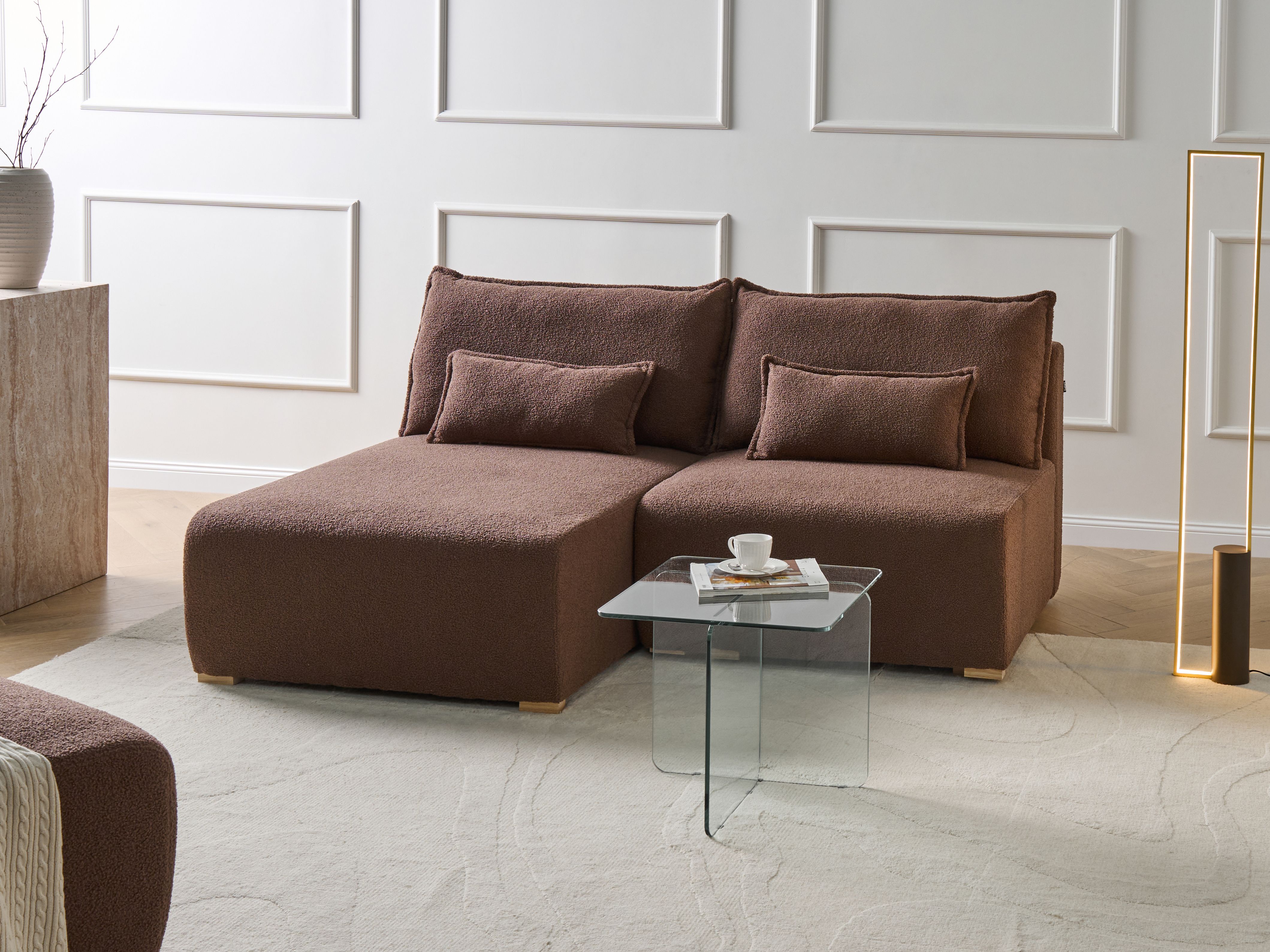 Modular Corner Sofa NERBO Boucle Brown Right Hand