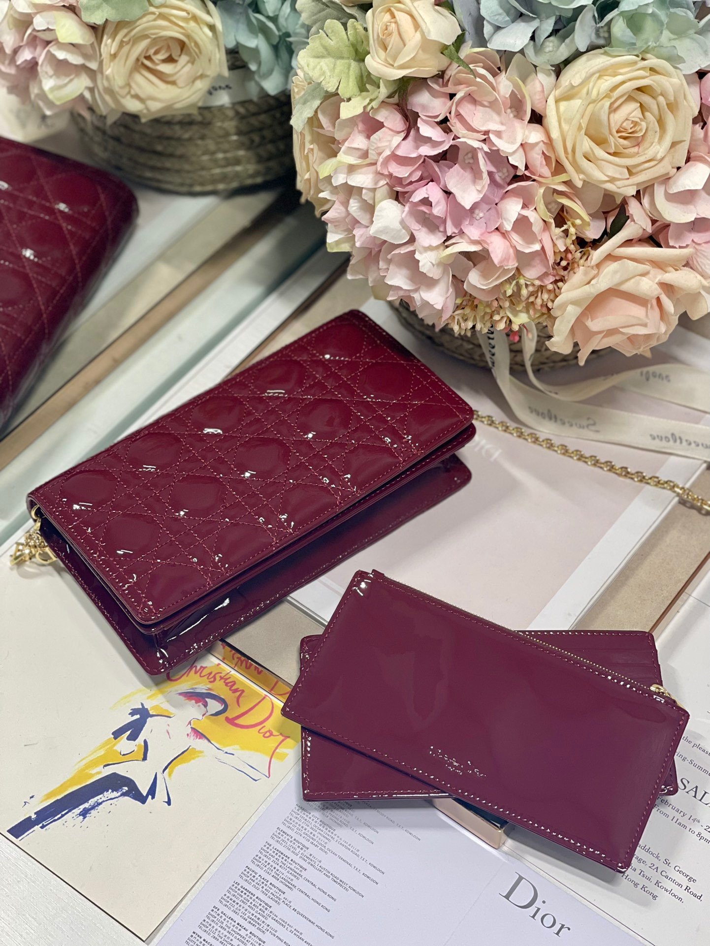 Christian Dior Lady Dior Pouch Maroon, For Women, Women’s Handbags 8.5in/21.5cm CD1:1High-quality replica