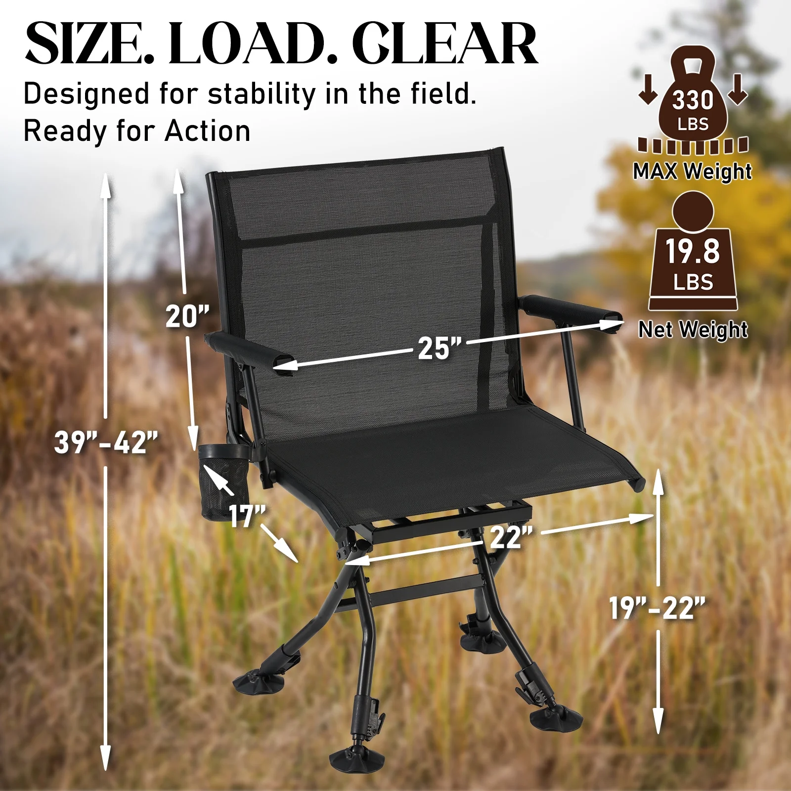 Danrelax 360�� Silent Camo Hunting Blind Chair, Armrests, Side Pouch, Telescopic Legs - Image 36