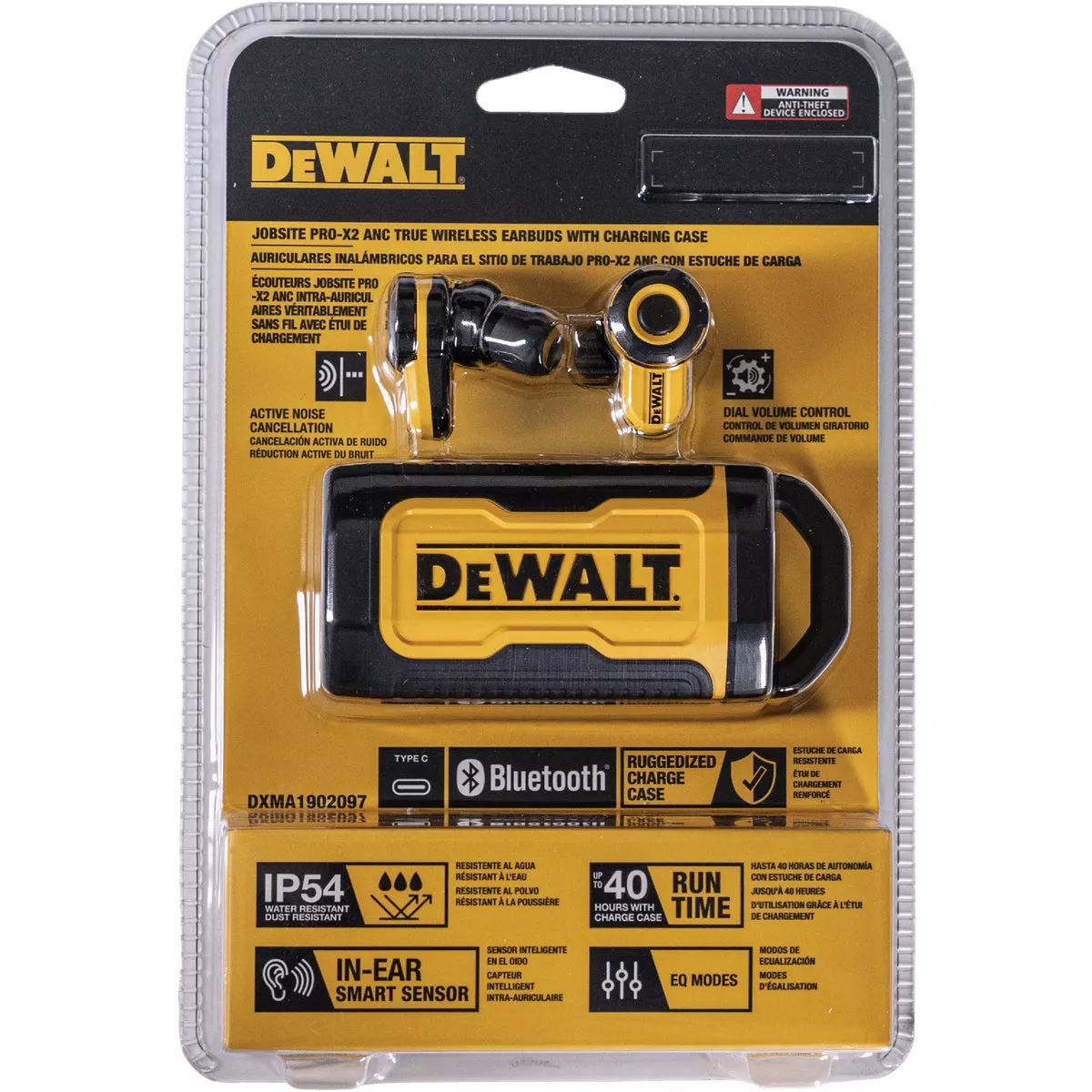 DEWALT Jobsite Pro X-2 ANC True Wireless Earbuds with Charging Case