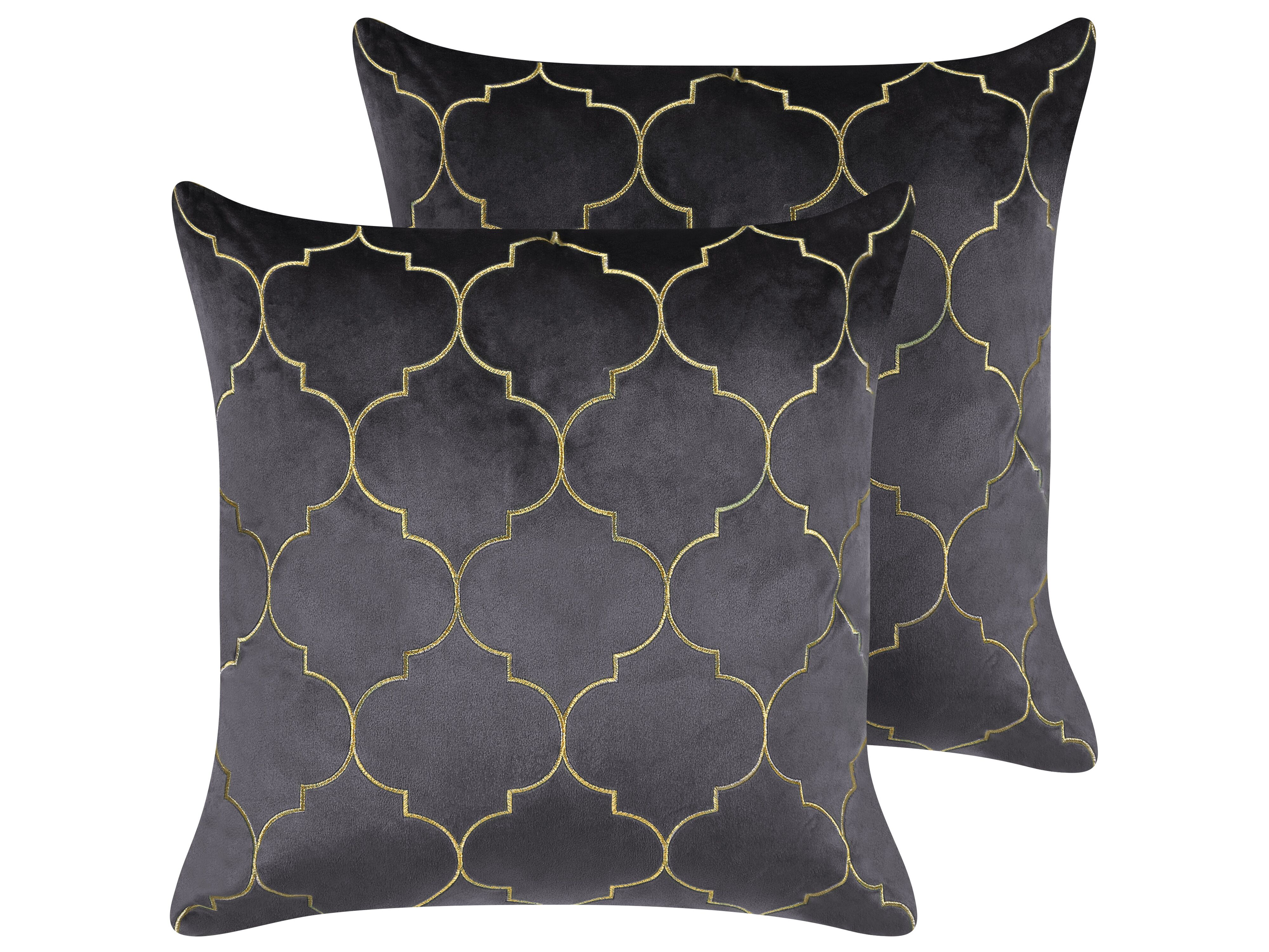 Set of 2 Decorative Cushions ALYSSUM Velvet 45 x 45 cm Grey Trellis Pattern