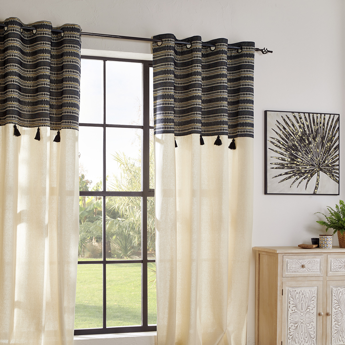 Curtain "Delhi", jacquard pattern Black and white, 140x260 cm