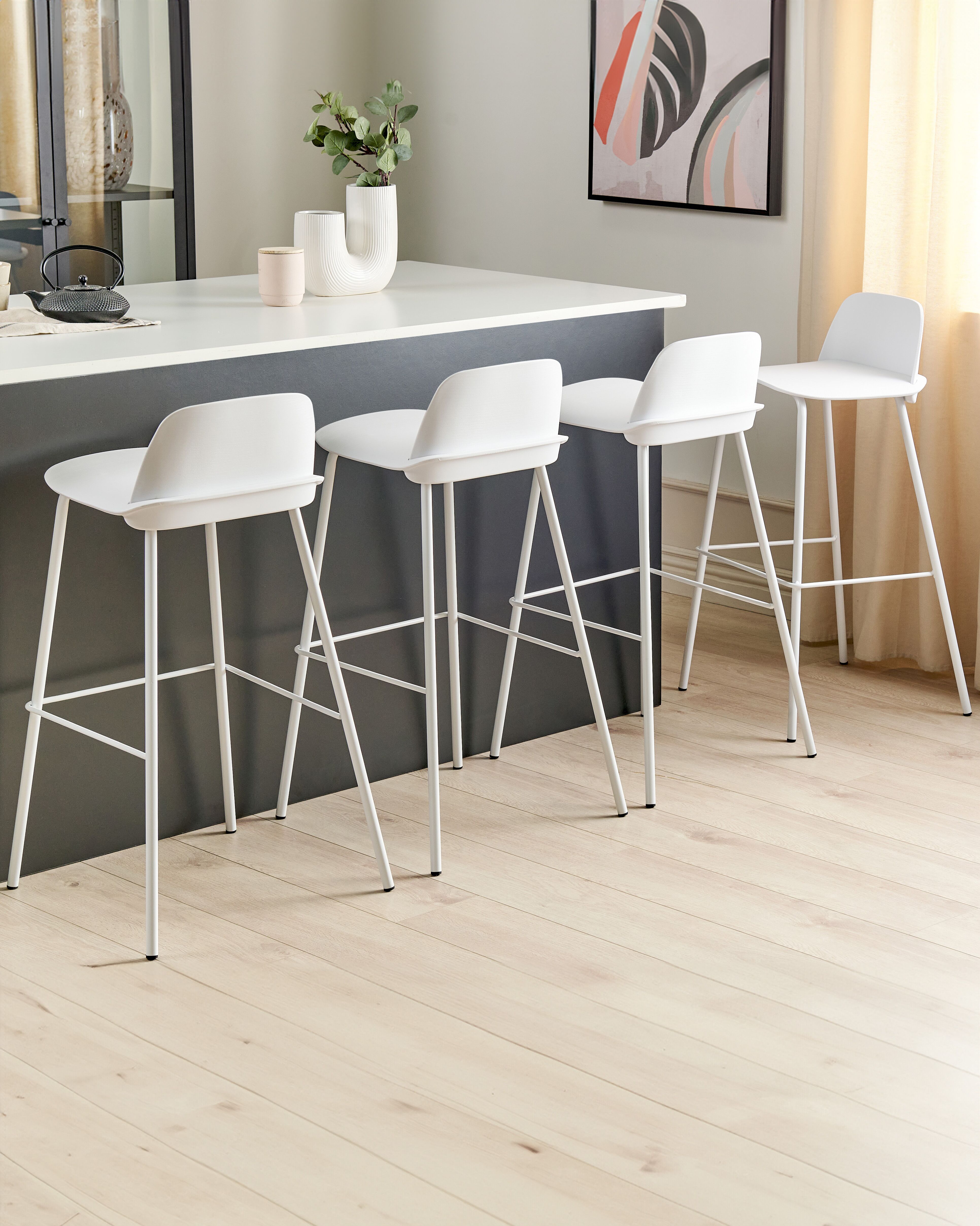 Set of 4 Bar Chairs MORA White