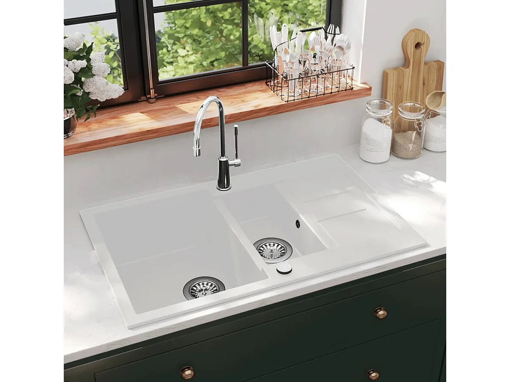 Évier de cuisine Granit Double Évier Blanc FR555723