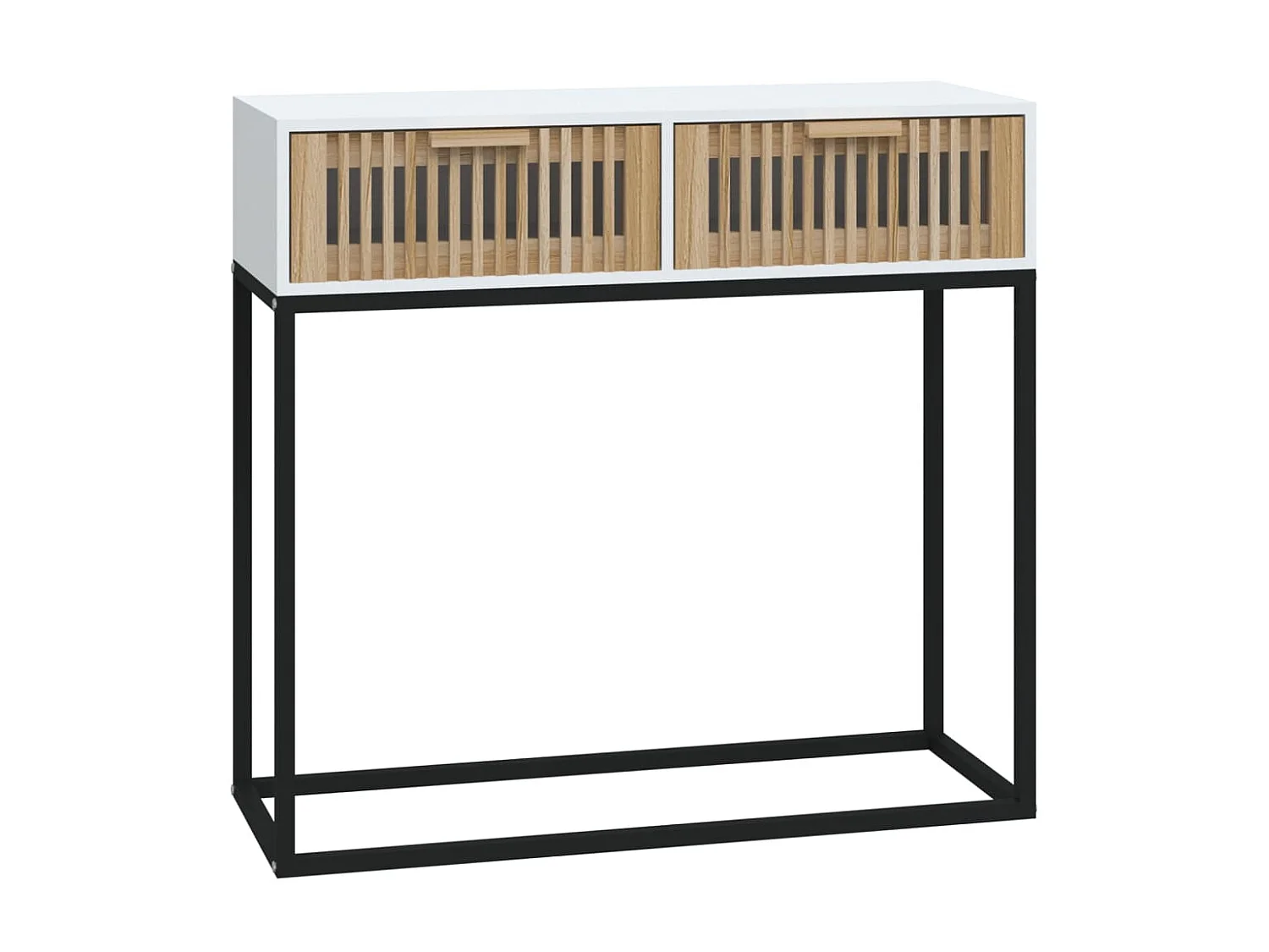 Table console, Table d'entrée pour salon, Bout de canapé, Table d'appoint blanc 80x30x75 cm bois d'ingénierie et fer OKI7792 BonneVie Meuble