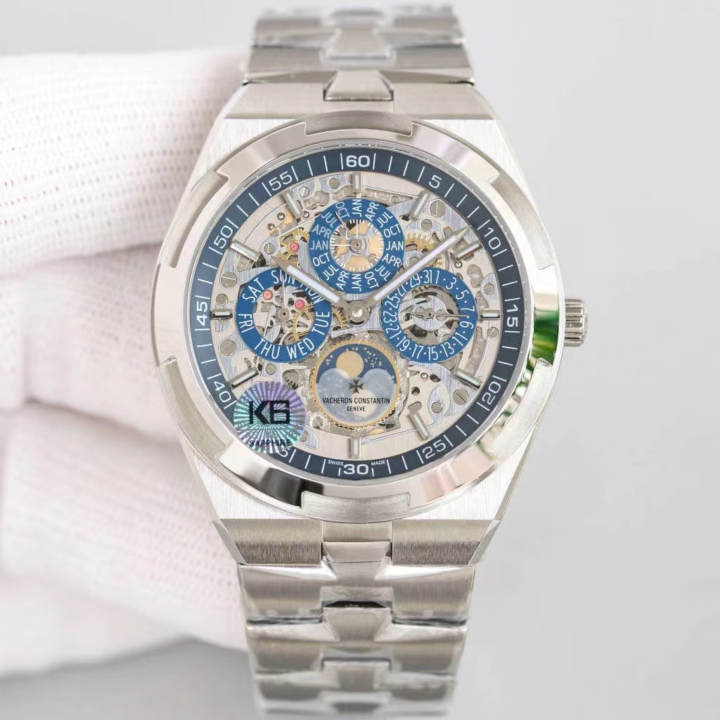 Fake Vacheron Constantin Replica Watch Overseas perpetual calendar ultra-thin skeleton Boutique Exclusive 41.5 MM WHITE GOLD 4300V/220G-B946(1:1 replica) - Top club