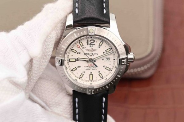 Replica Breitling Colt Automatic 44mm SS GF White Textured Dial on Black Leather Strap A2824 - Top club