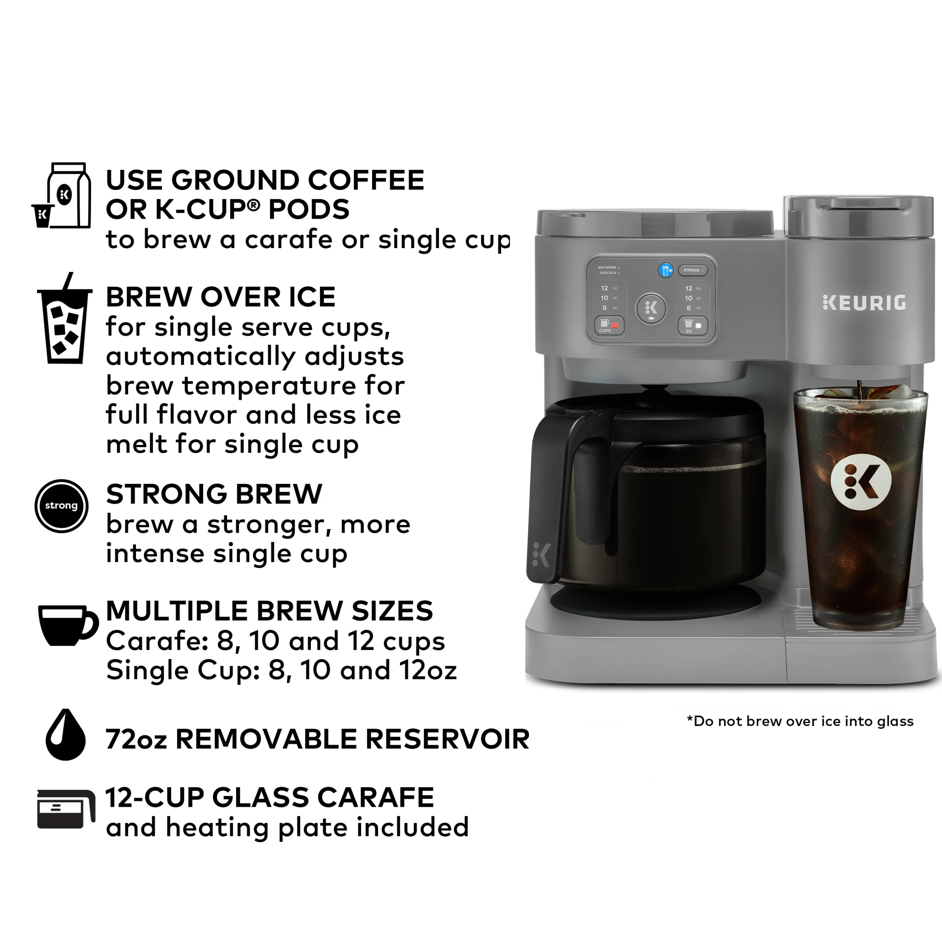 Keurig K-Duo Essentials, Hot & Iced Single-Serve K-Cup Pod Coffee Maker & Carafe, Moonlight Grey - Image 4
