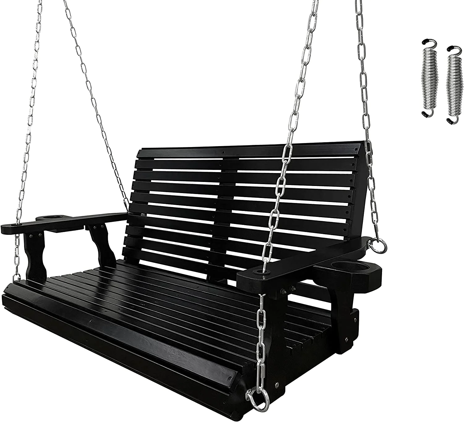 Fortune Candy 3 Person Outdoor Wood Hanging Swing, Heavy Duty 880 lbs Wood Porch Swing, Brown-5ft - Image 32