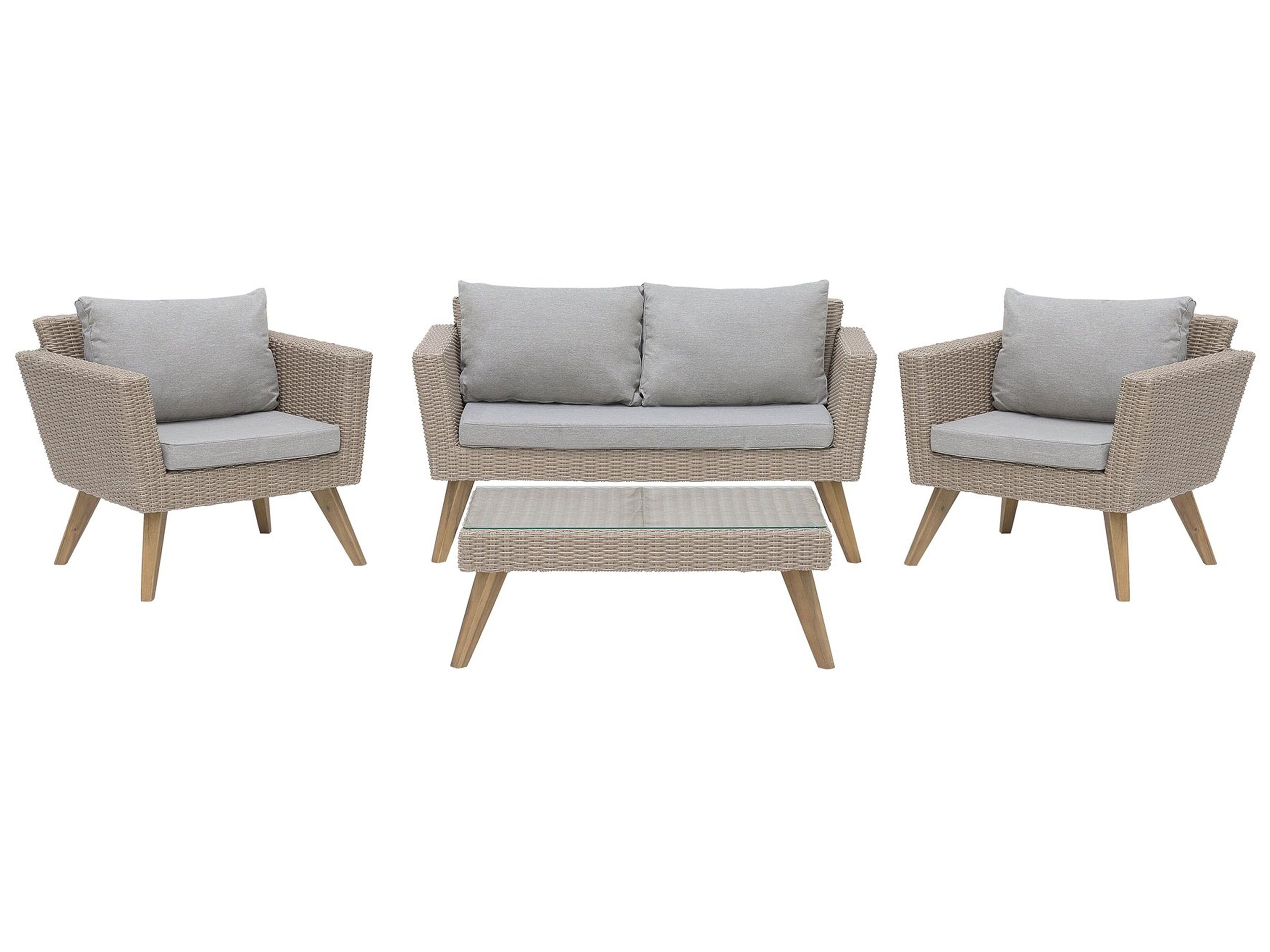 Garden Lounge Set with Table 4 Seater VITTORIA PE Rattan Grey