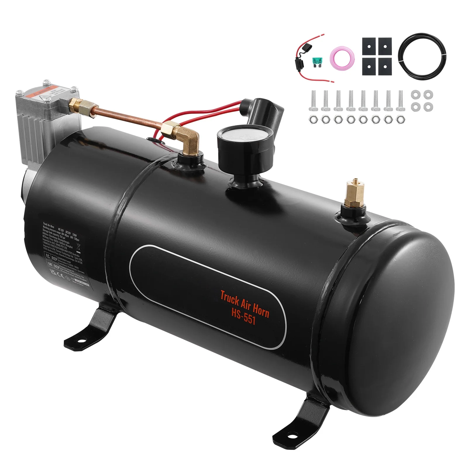 KFFKFF 12V Air Compressor System, 0.8 Gal/3L Tank, 120 psi, Ideal for Train Horns, Tire Inflation, and Air Mattresses, Onboard Compressor with Tank