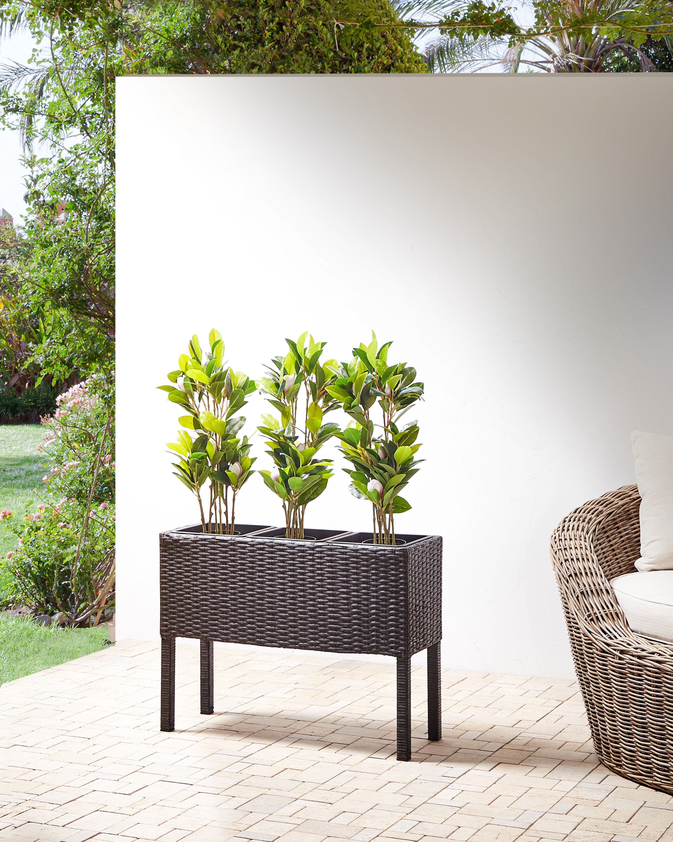 Elevated Plant Pot CARAGANA PE Rattan 77 cm Dark Brown