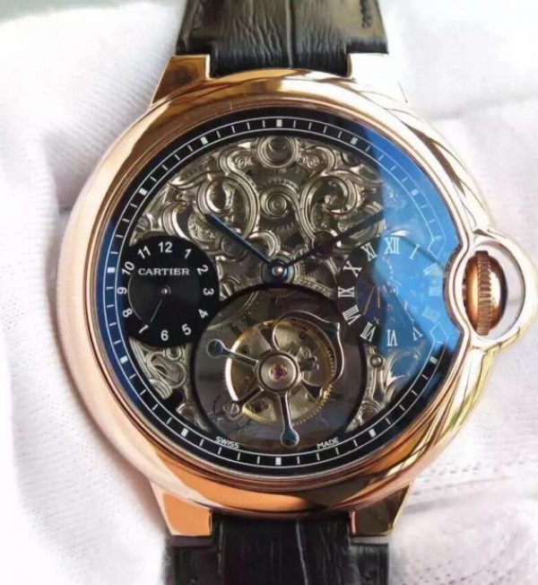 Replica Cartier Ballon Bleu Skeleton Tourbillon RG Black Dial - Top club