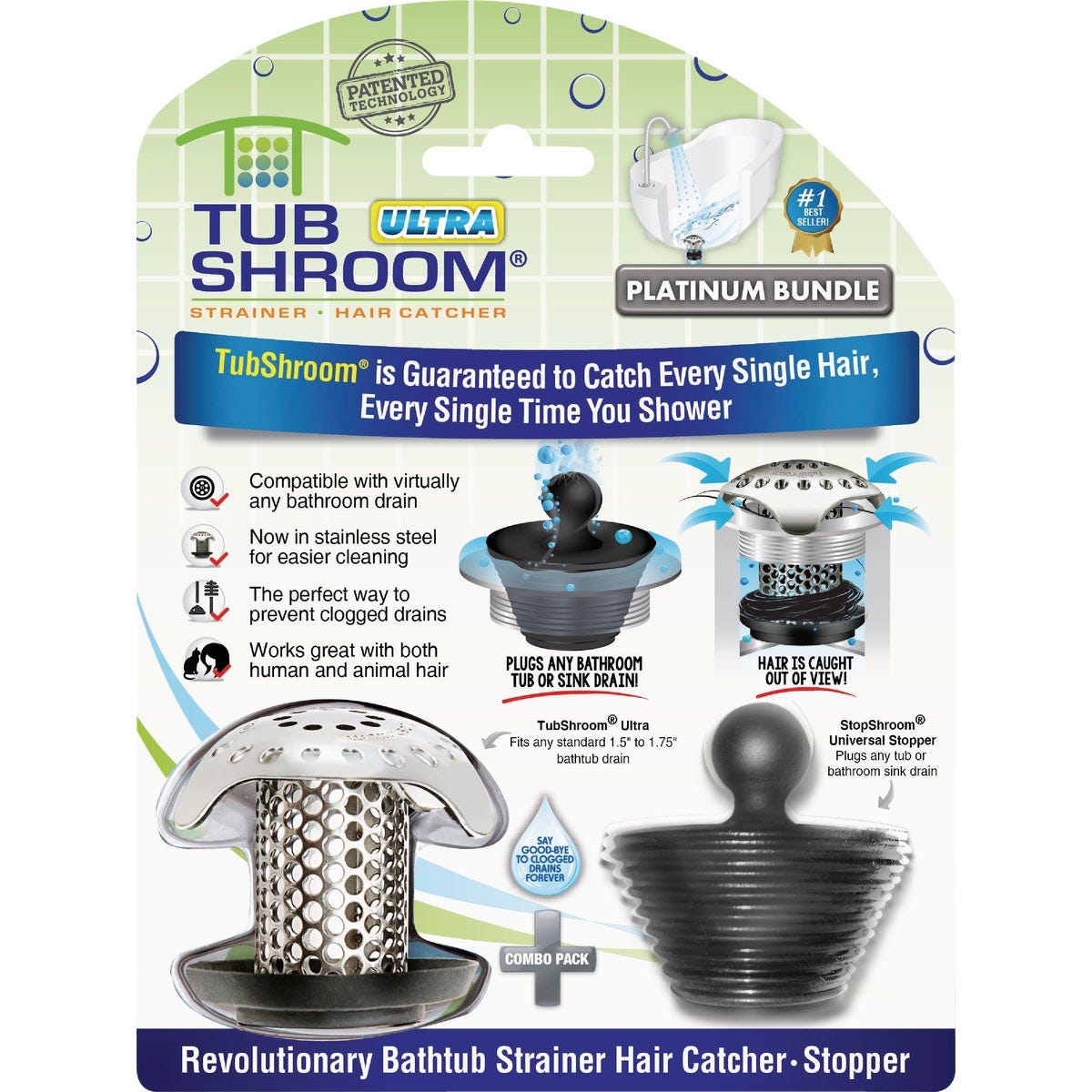 TubShroom Ultra Edition 1.5 In. Chrome Stainless Steel Hair Catcher