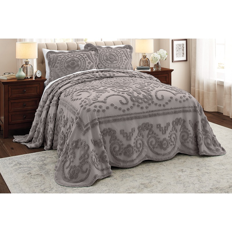 Scalloped and Tufted Cotton Chenille Bedspread with Scrolls & Sham - MIDNIGHT VELVET CATALOG