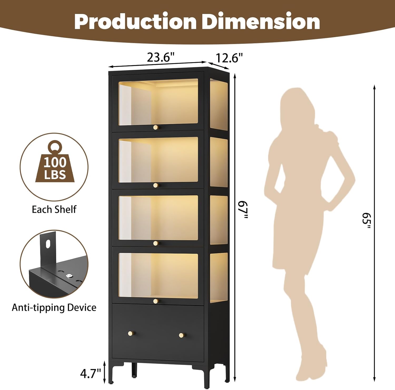 Display Cabinet with Glass Doors, 67