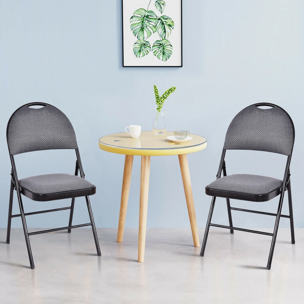 Costway Set of 6 Folding Chairs Fabric Upholstered Padded Seat Metal Frame Home Office Beige - Image 15