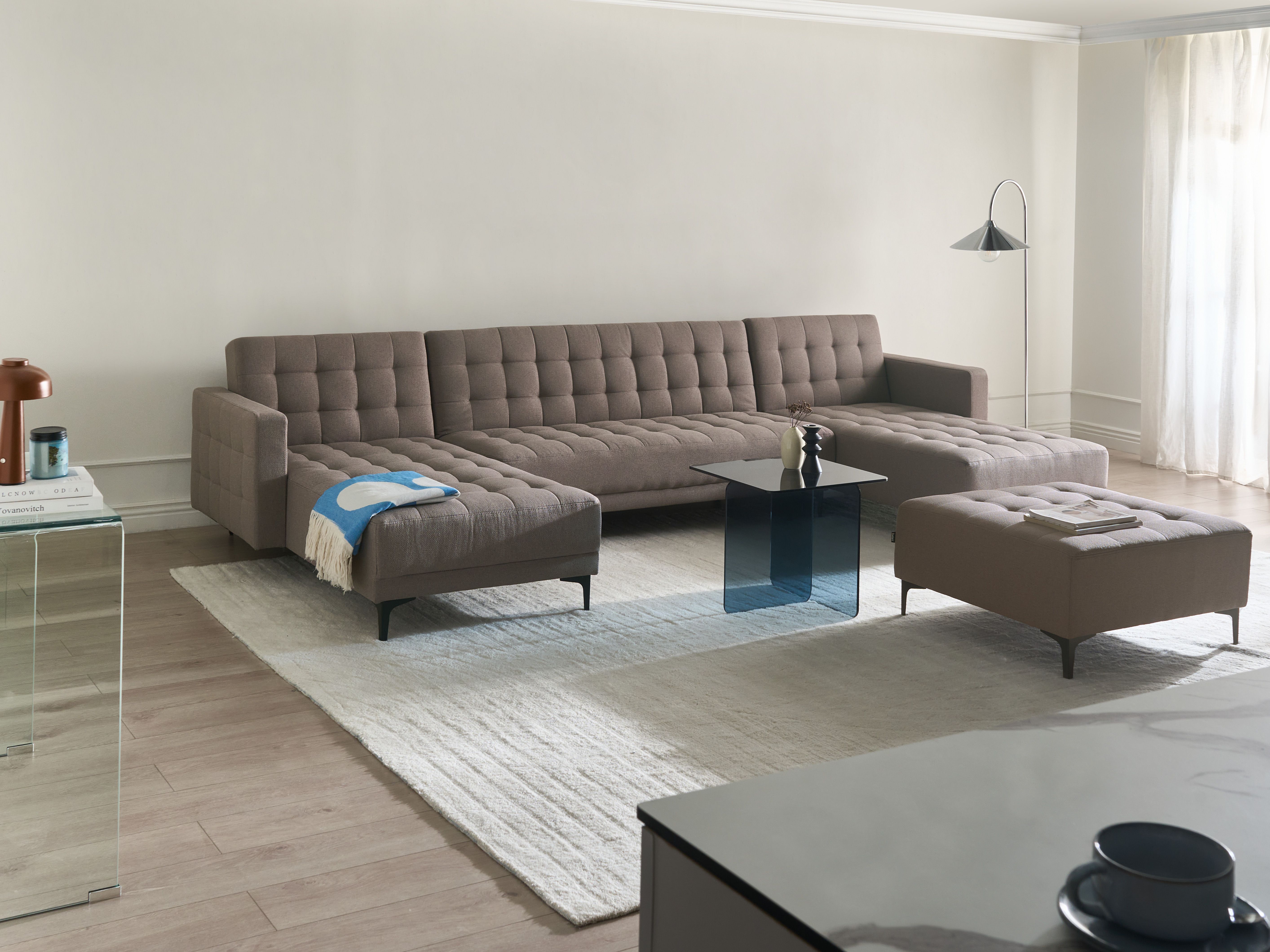 Modular U-Shape Sofa Bed 5 Seater ABERDEEN Fabric Taupe