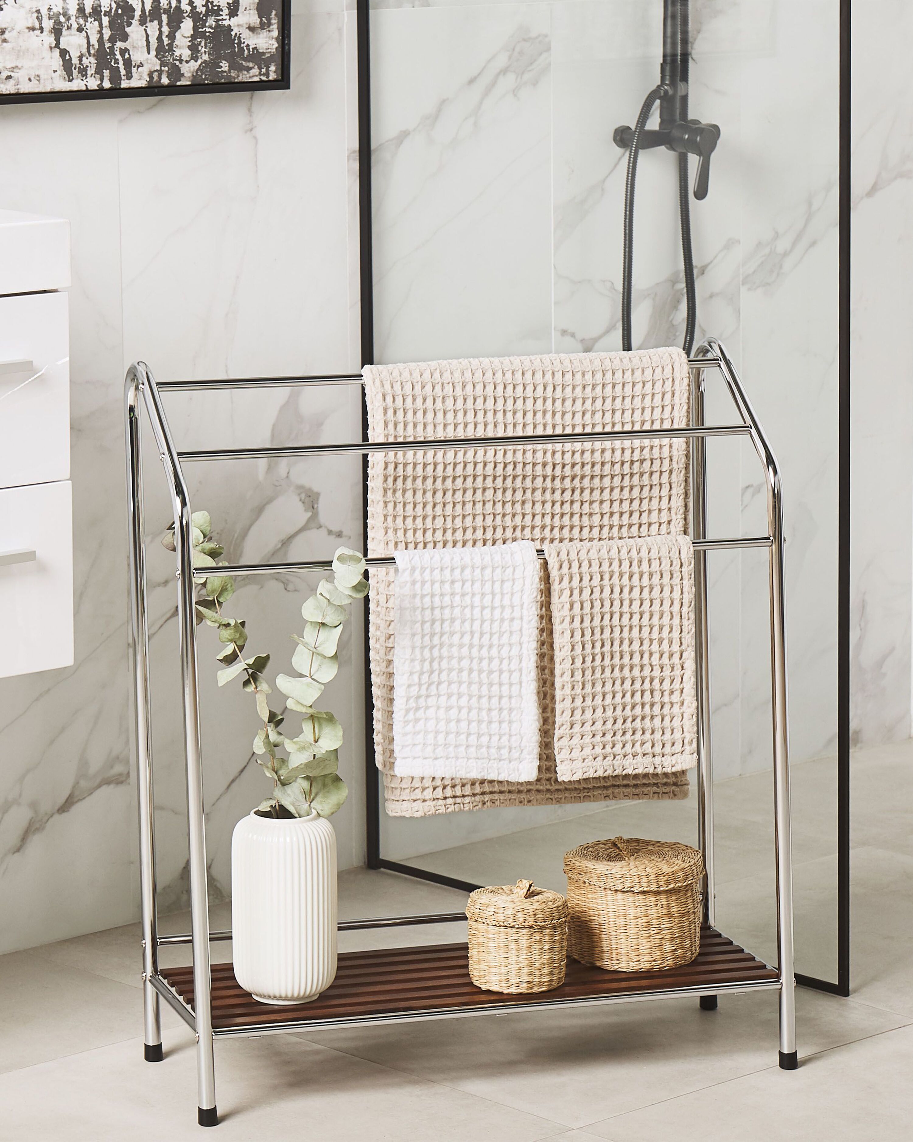 Towel Stand with Shelf MURIVA Metal Silver