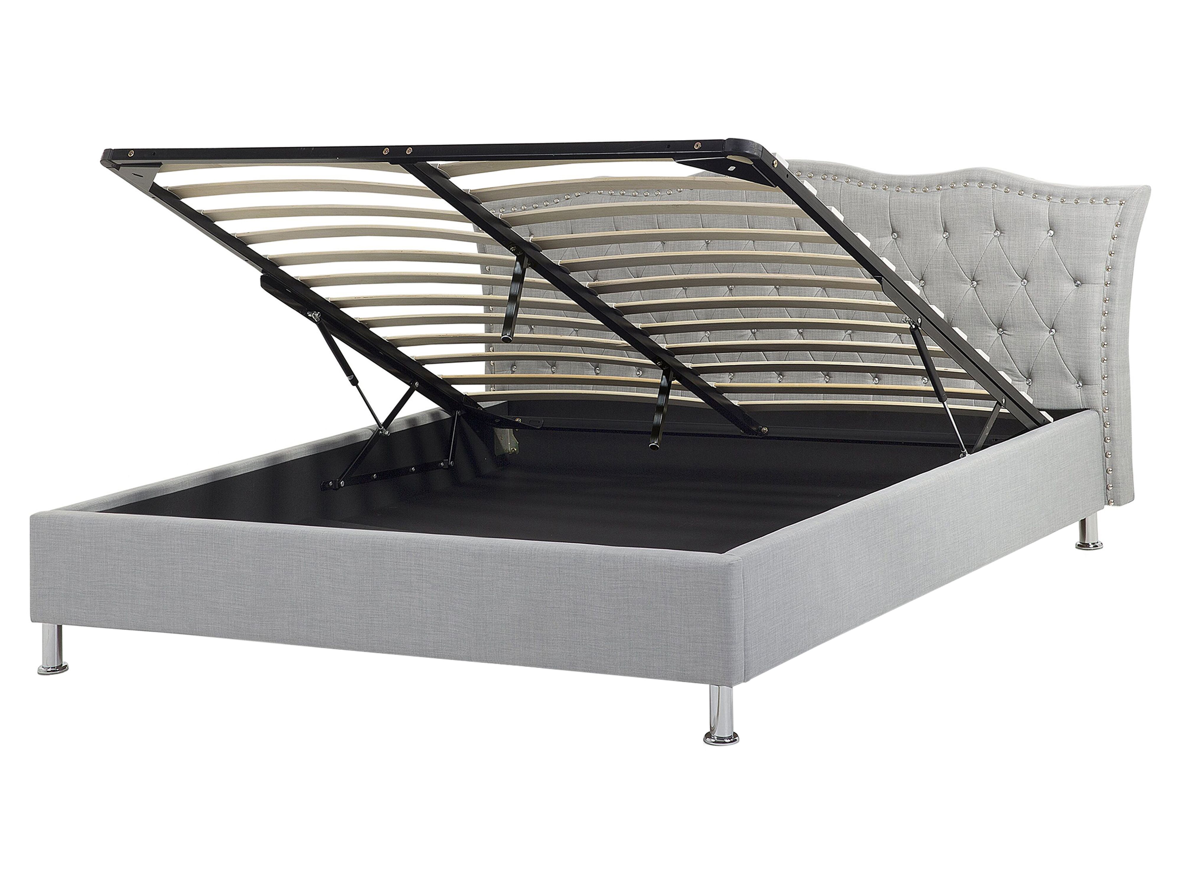 Ottoman Bed Fabric METZ 160 x 200 cm (EU King Size) Light Grey