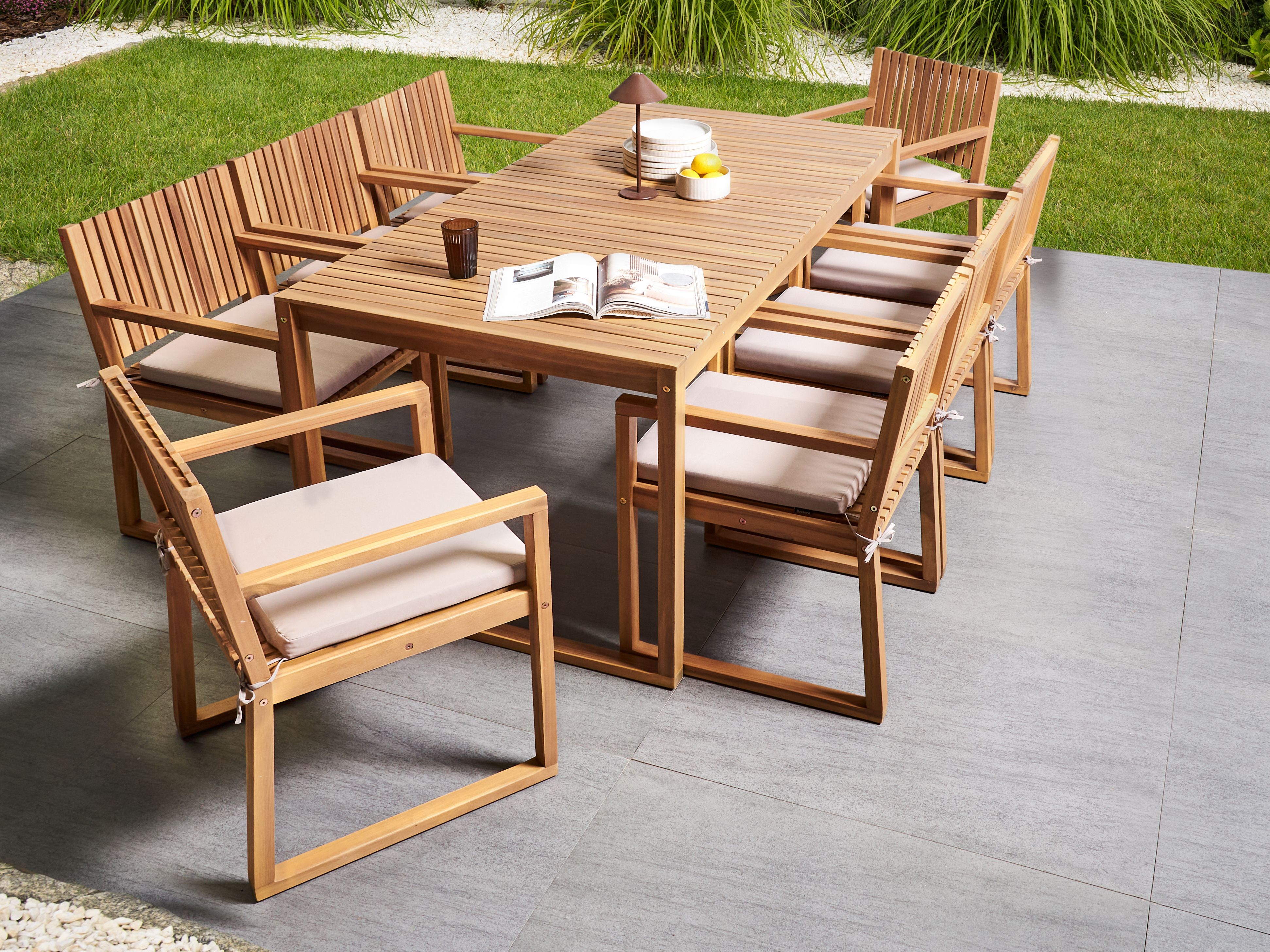 Garden Dining Set 8 Seater SASSARI PREMIUM with Cushions Certified Acacia Wood Taupe