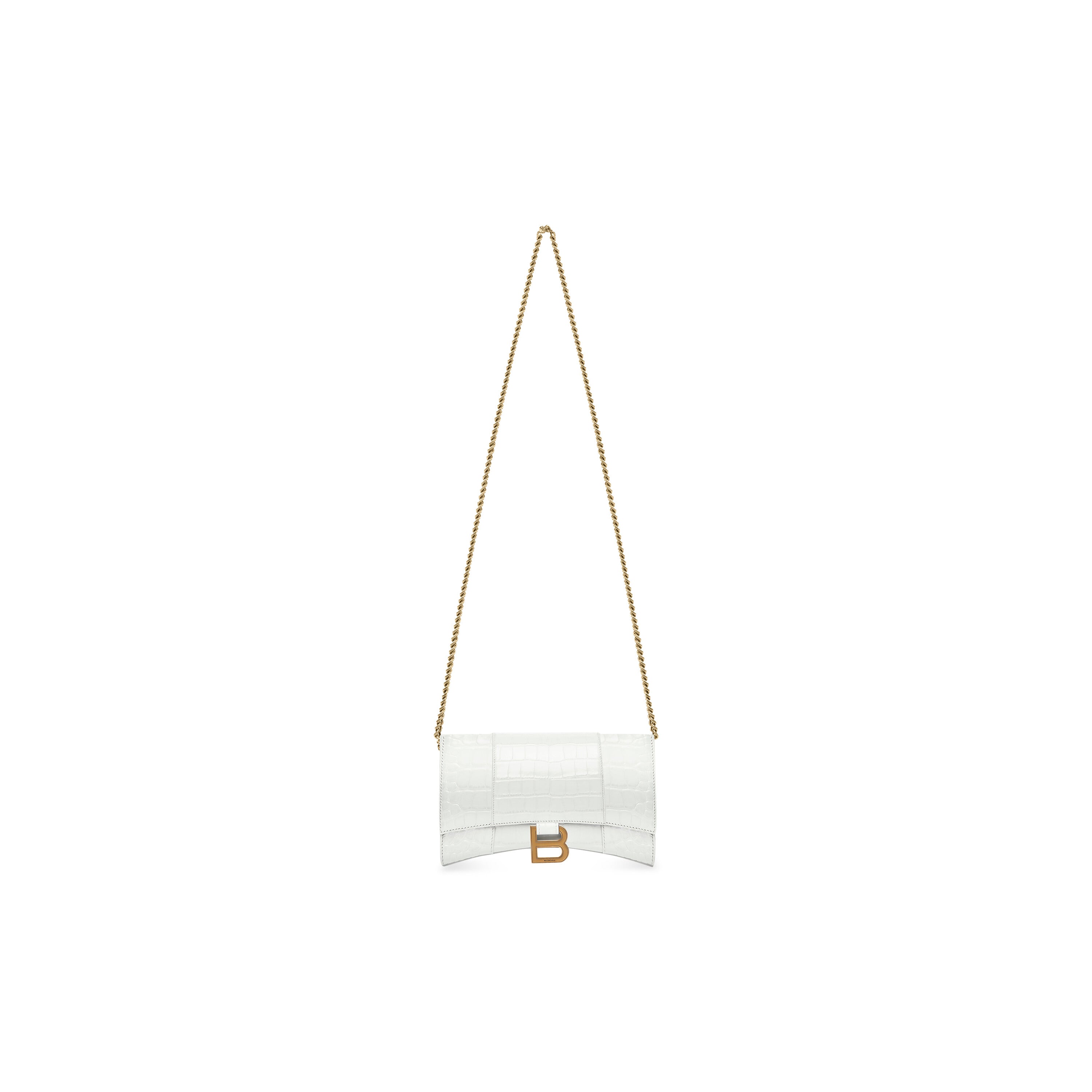 WOMEN'S HOURGLASS WALLET ON CHAIN CROCODILE EMBOSSED IN WHITE - Replicaclubs