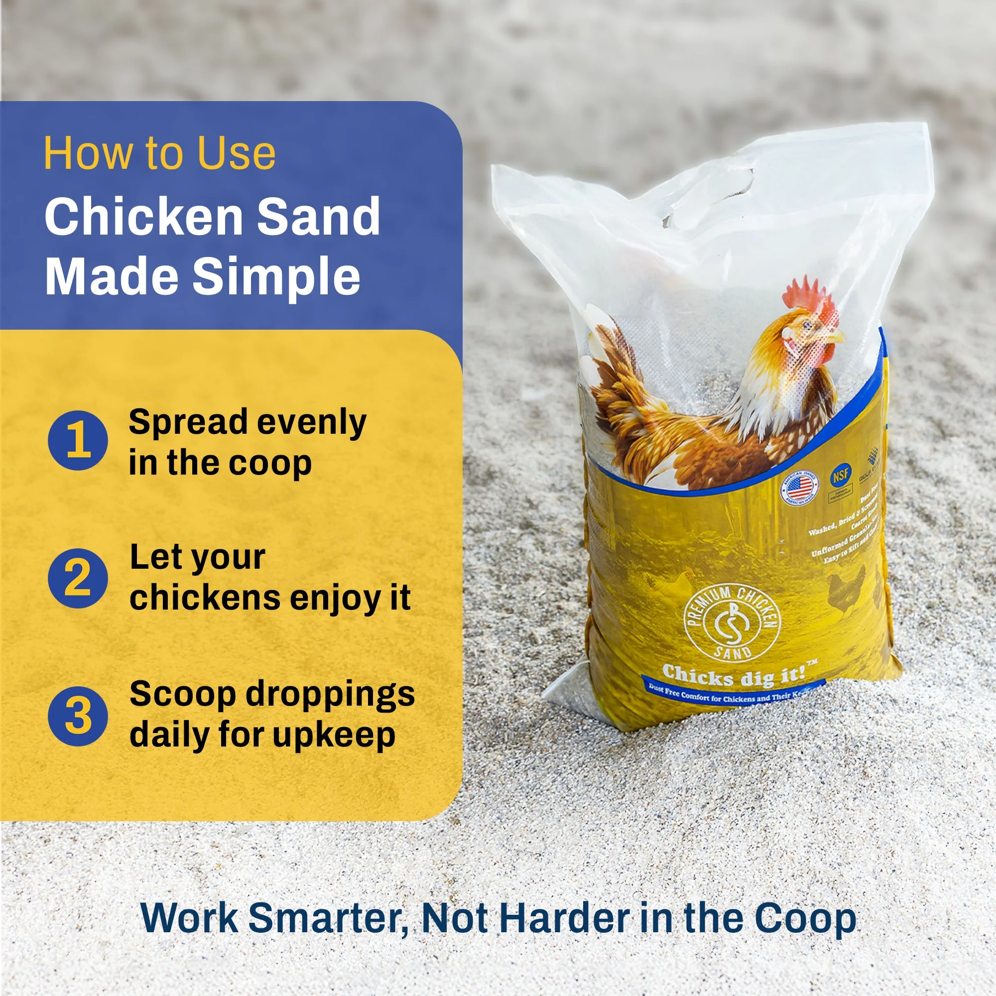 Premium Chicken Sand, Odor Eliminating Bedding for Coops, 50 Lb Bag, 8 Pack - Image 6