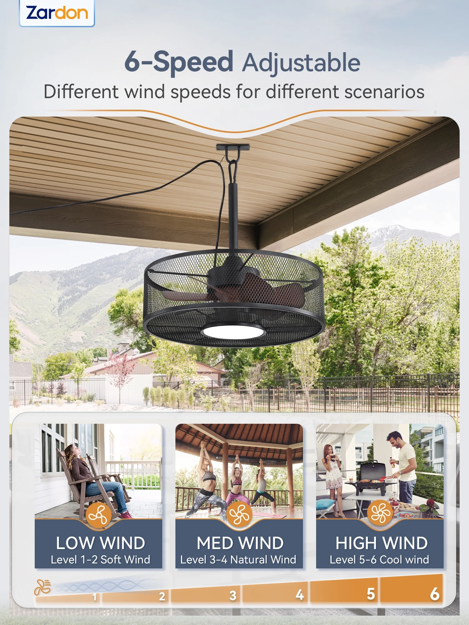 Zardon 20" Outdoor Ceiling Fan with Light and Remote, 7 Blades Caged Waterproof Gazebo Fan for Patio, Porch, Pergola Canopy, App Control - Image 43