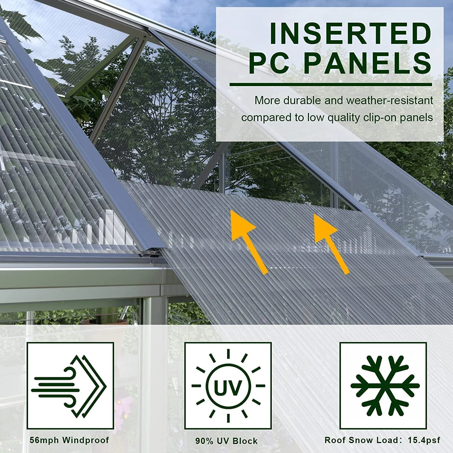 Jocisland 8x8x7 FT Polycarbonate Walk-In Greenhouse with Aluminum Frame, 2 Top-Opening Windows & 2 Swing Doors, Heavy Duty for Outdoor Garden Use, Black - Image 13