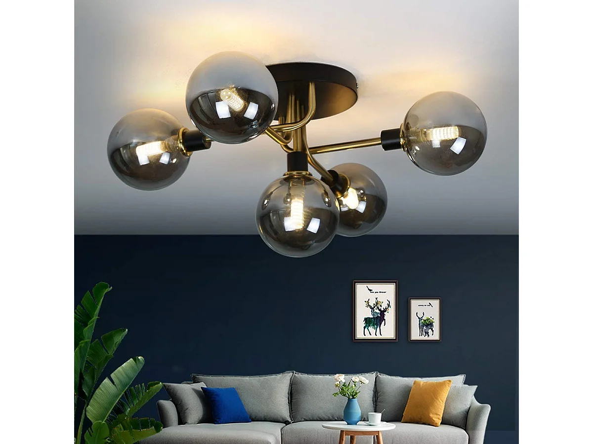 NETTLIFE Plafonnier salon avec boules en verre 5 lampes G9 (sans ampoule)