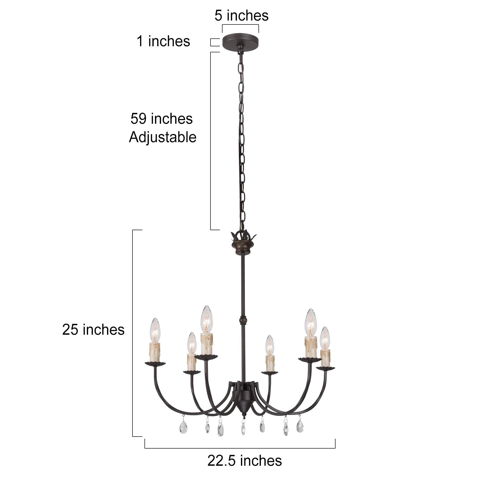 LNC 6-Light Crystal Oil-Rubbed Bronze Candle Chandelier