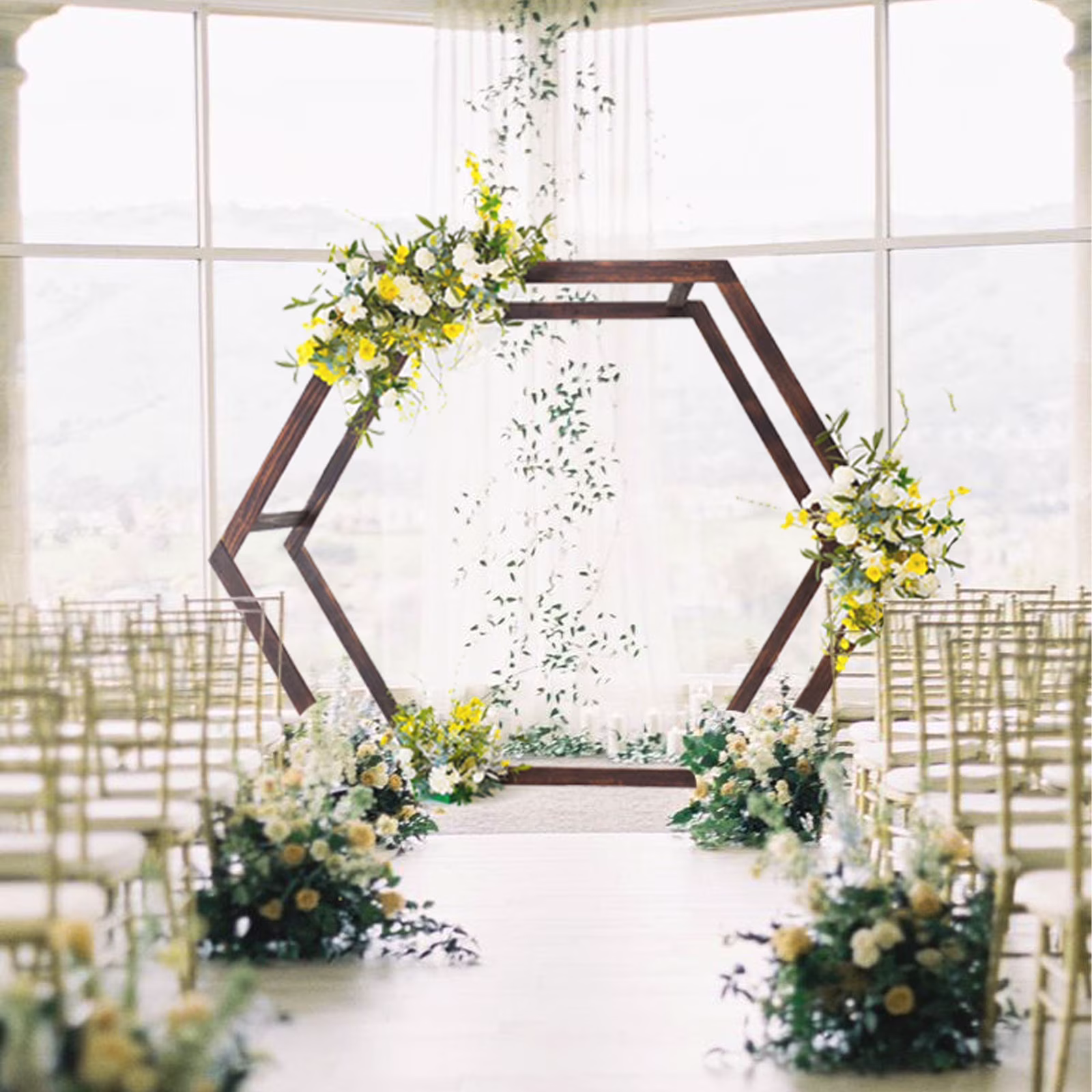Efavormart 7FT Rustic Square Wedding Arch Wooden Backdrop Stand, Wedding Ceremony Arch - Brown - Image 3